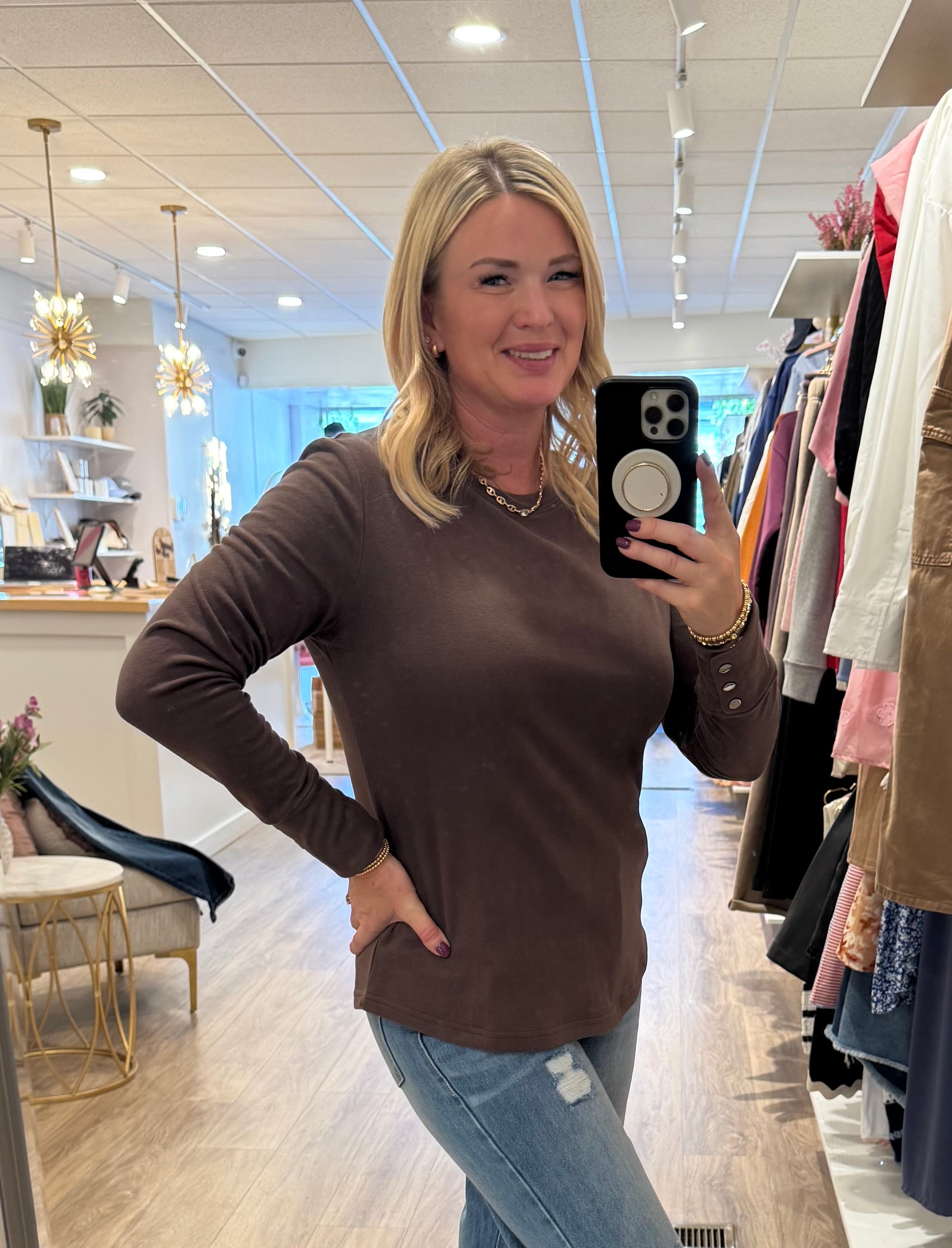 Long sleeve tops with snap cuff sleeve/more colors