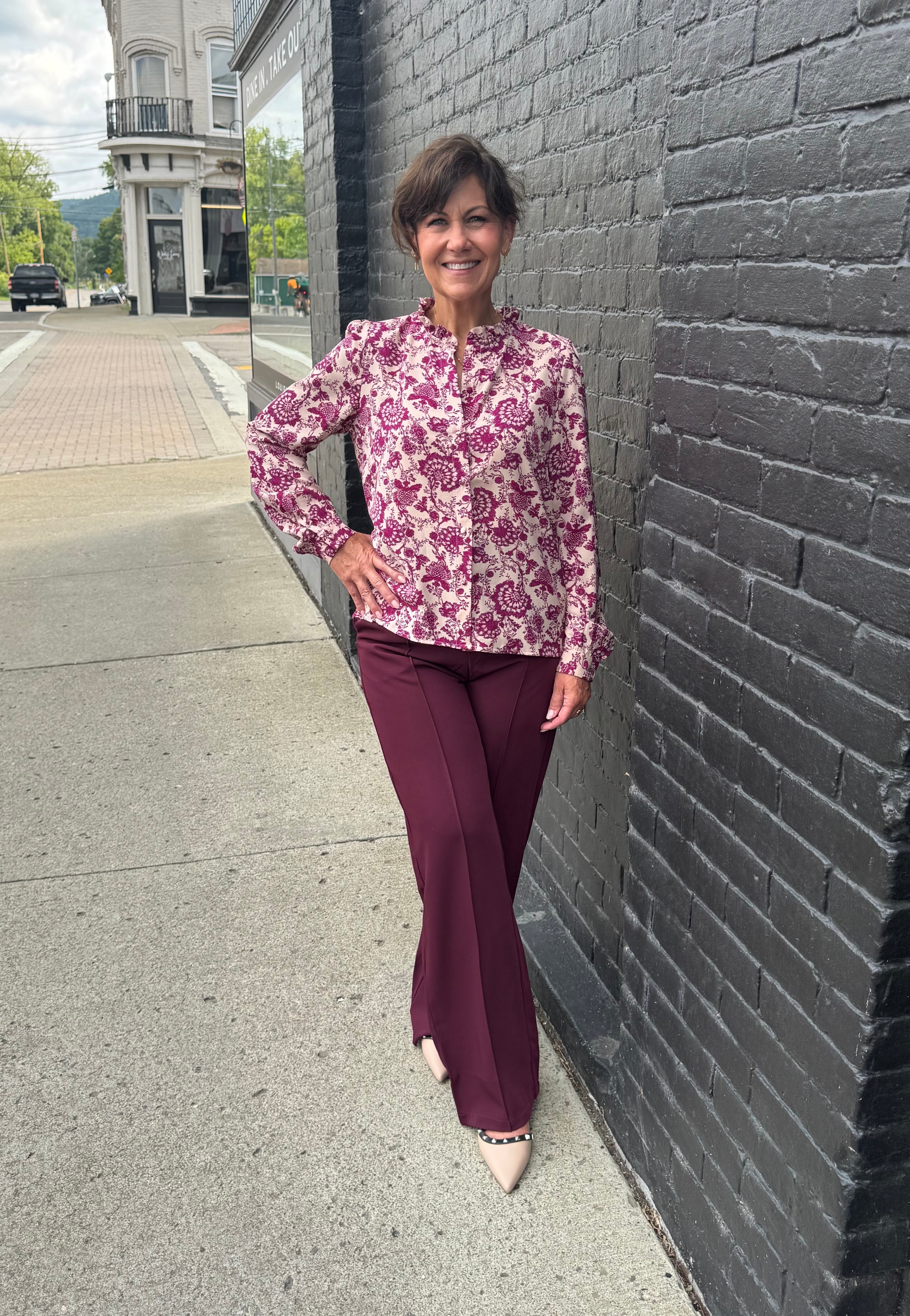 Burgundy Floral Blouse