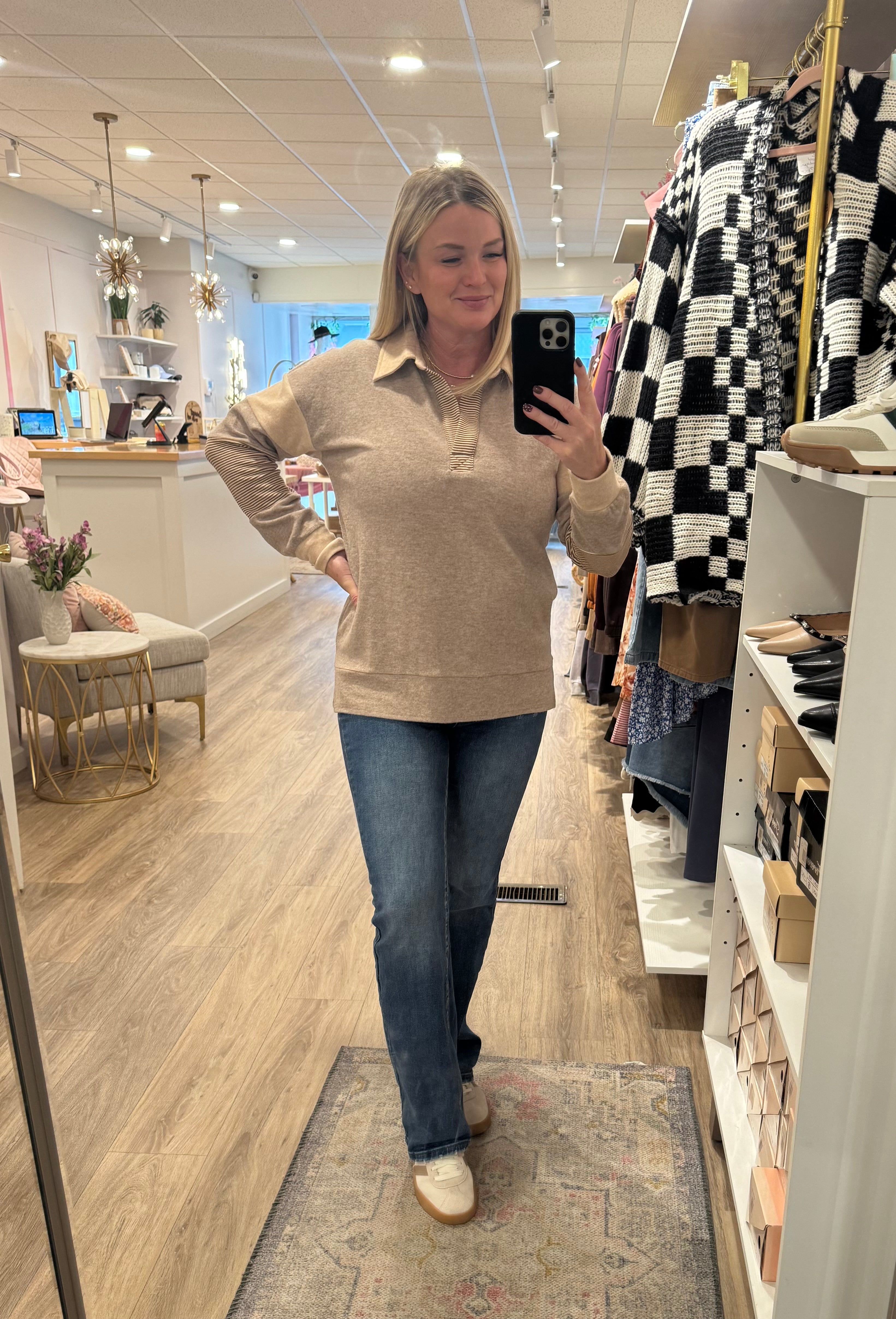 Collared Split Neck Top