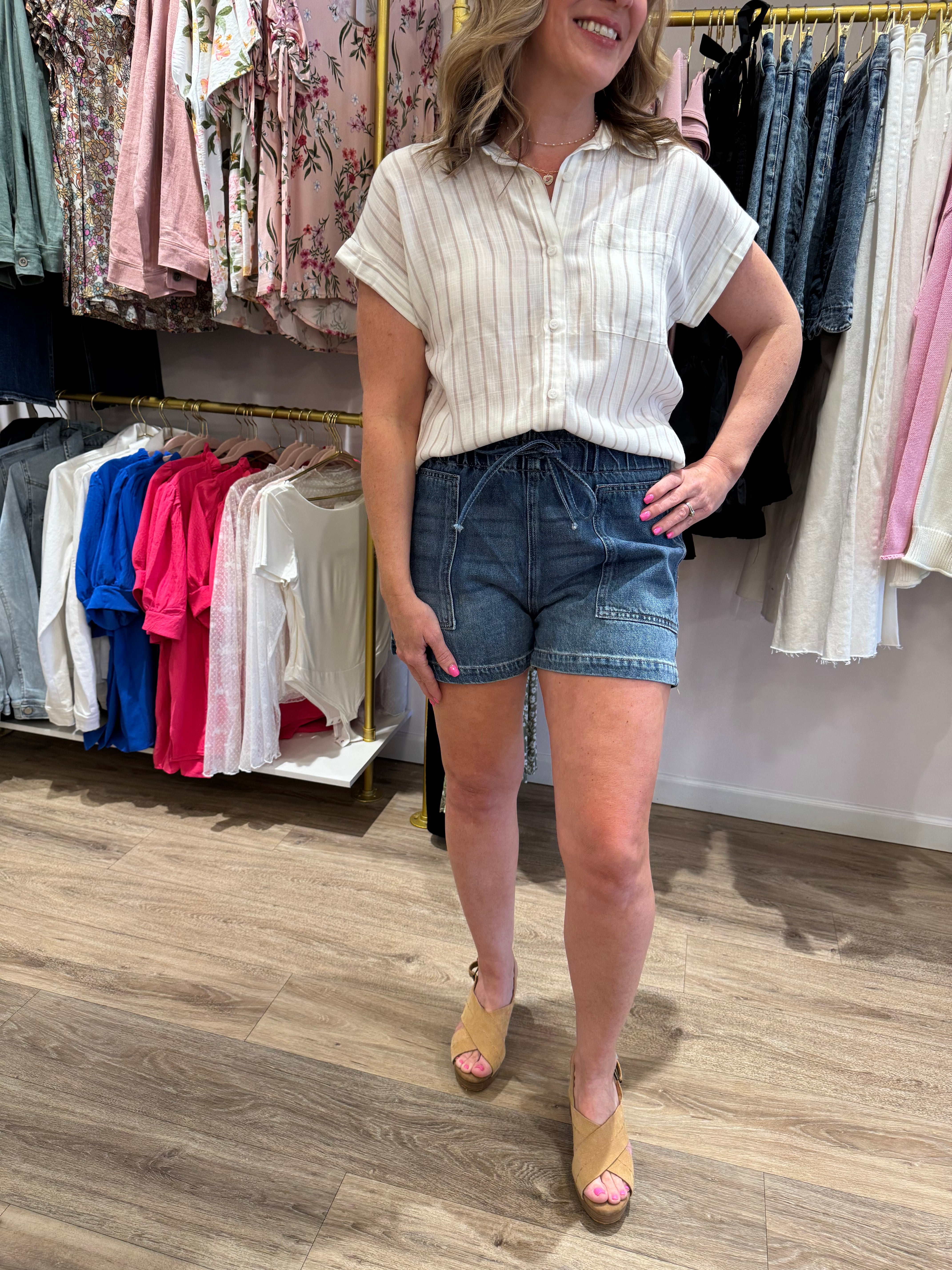 Dark Denim Paper Bag Shorts