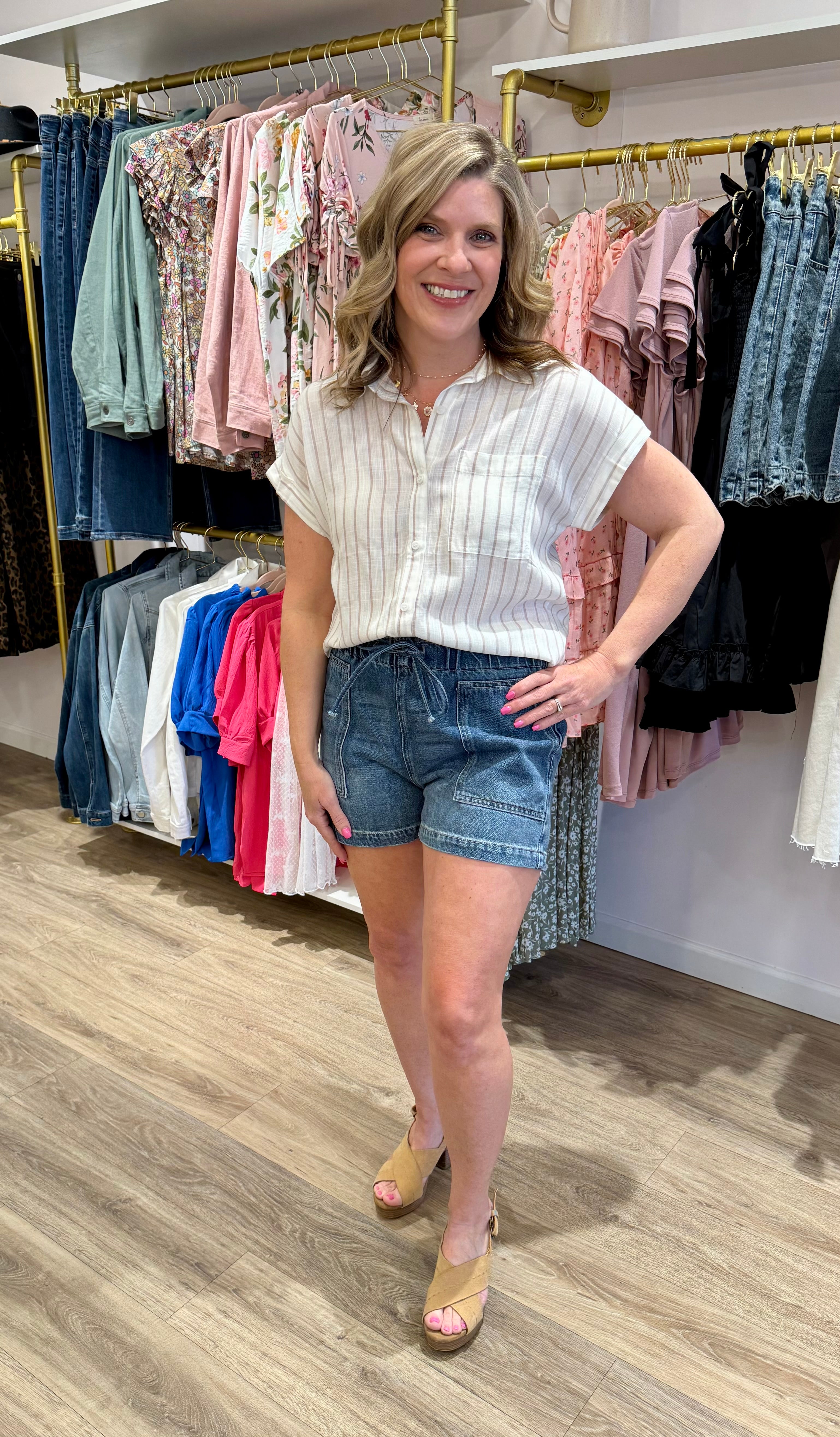 Dark Denim Paper Bag Shorts