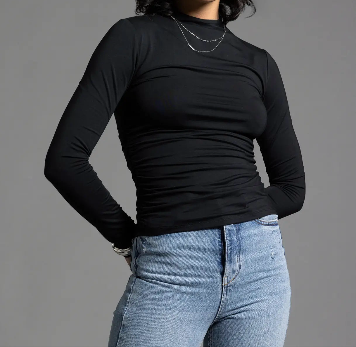 Ruched Black Turtleneck