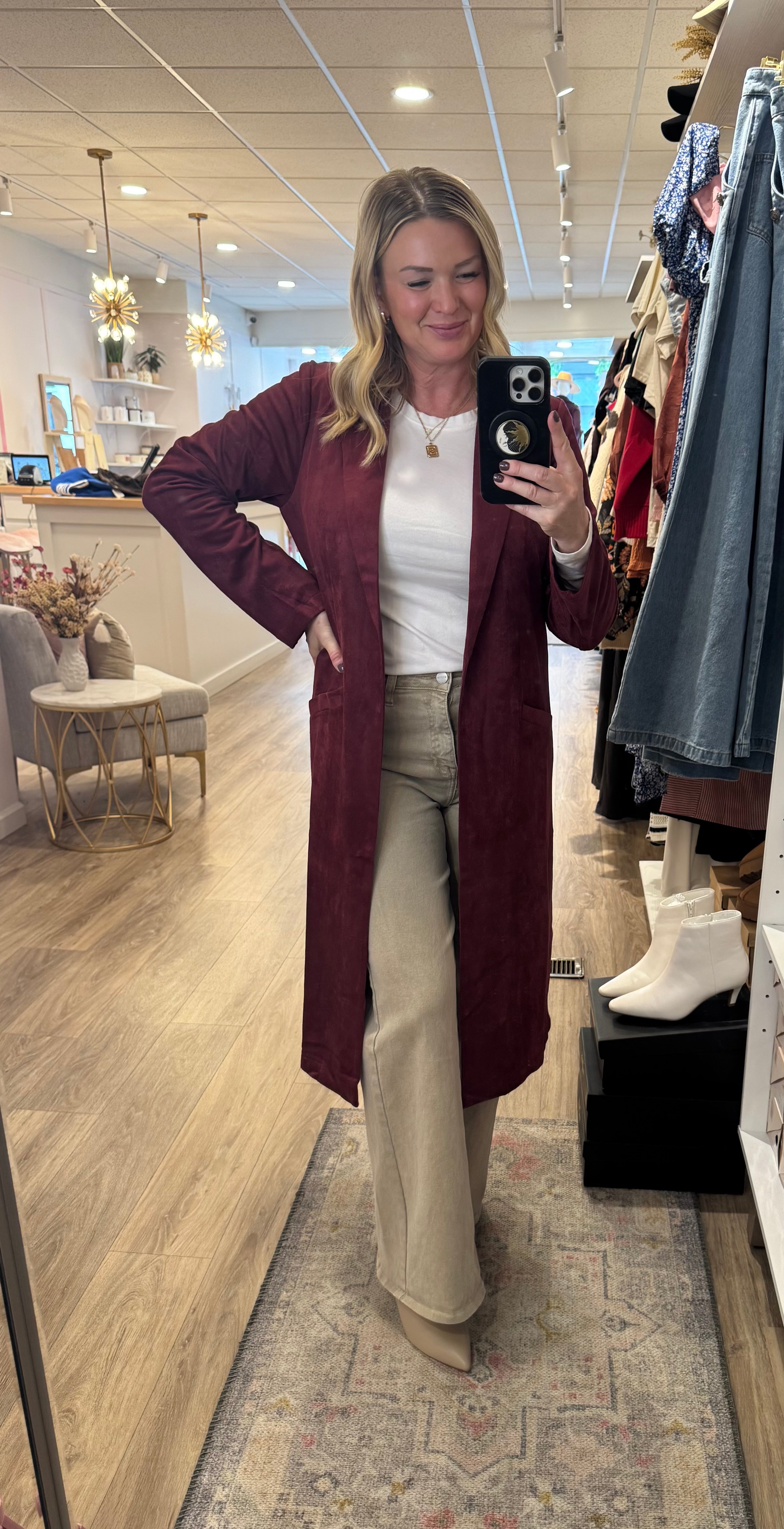 Faux Suede Burgundy Duster