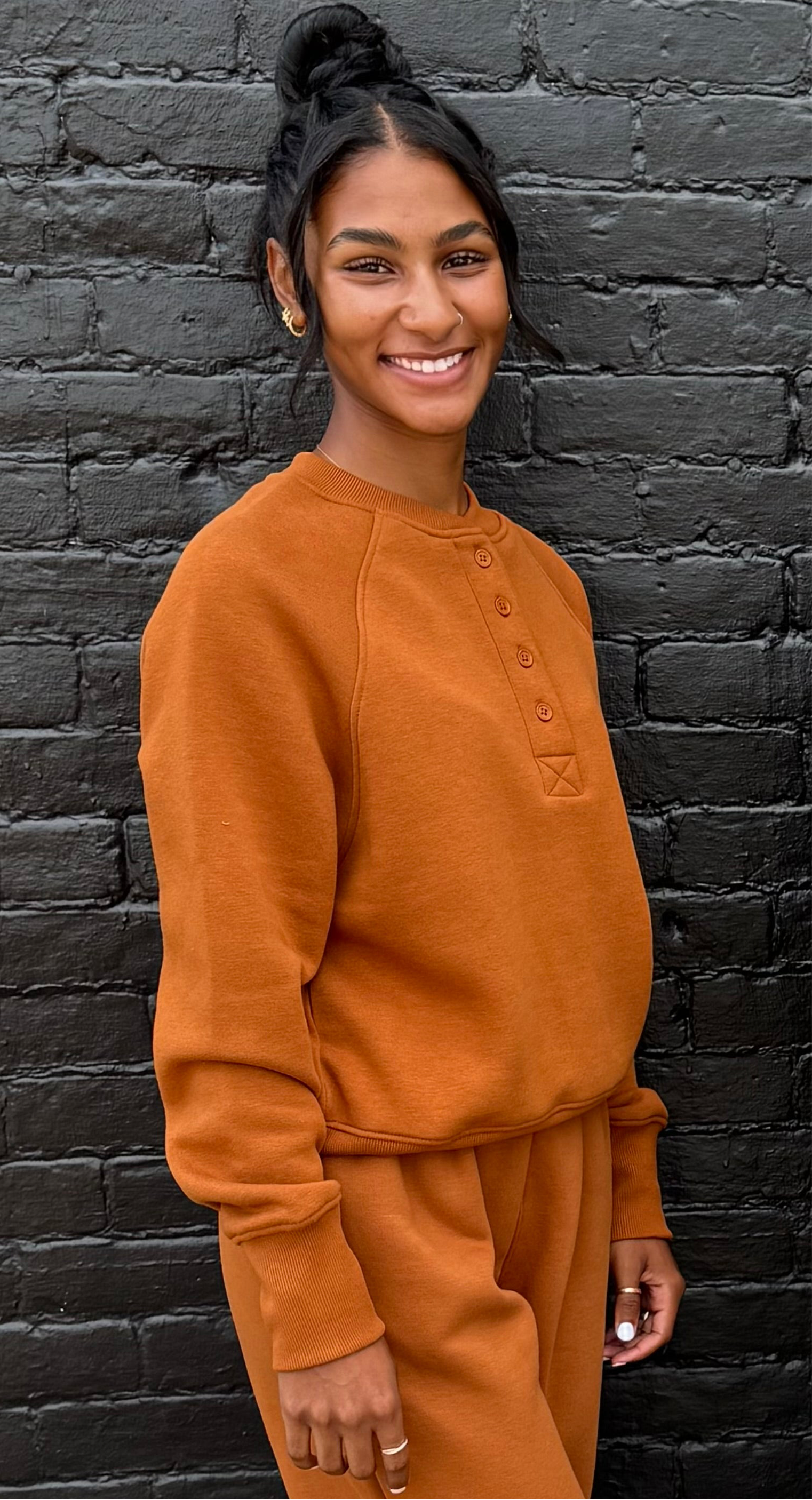 Burnt Amber Henley Sweatshirt