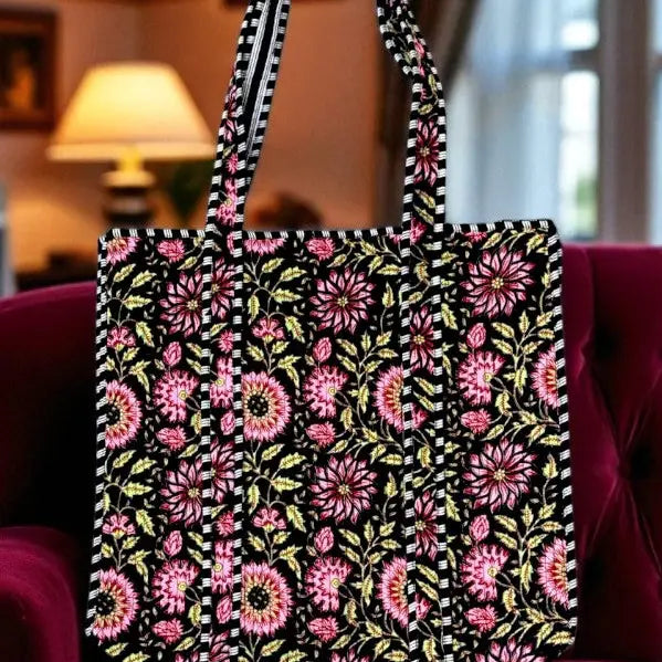 Midnight Garden Floral Tote