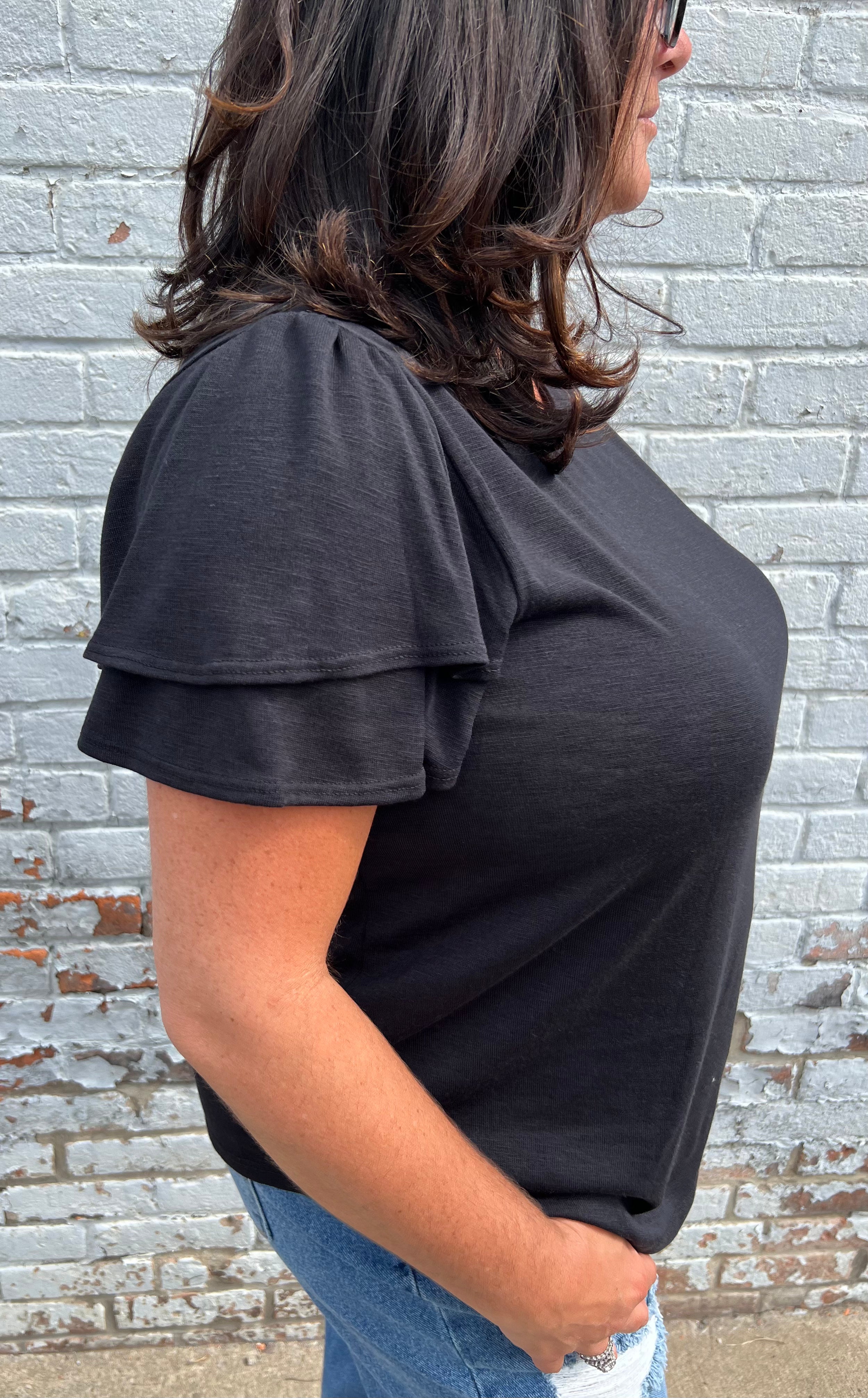 Plus Size Ruffle Knit Sleeve Top