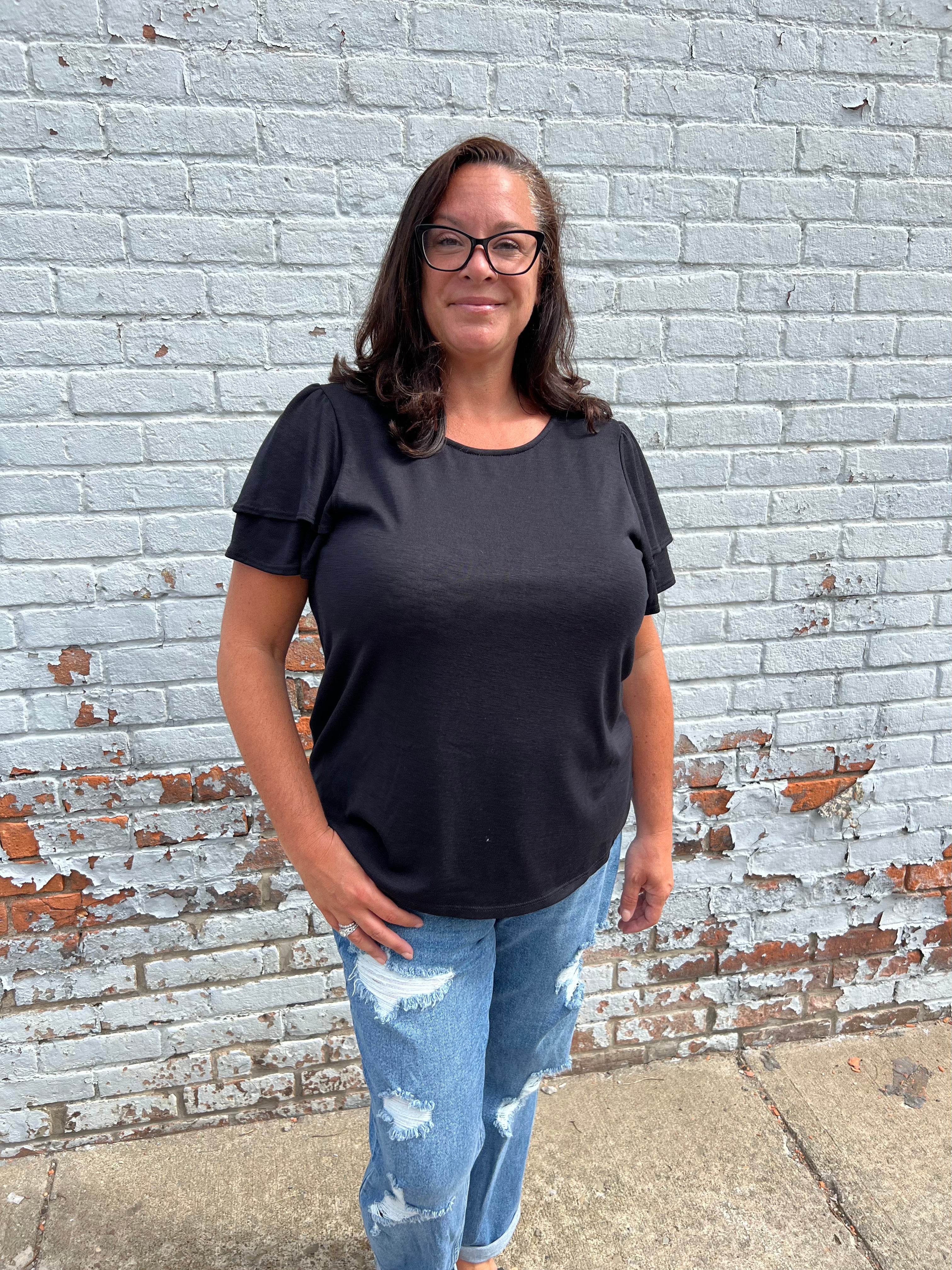 Plus Size Ruffle Knit Sleeve Top