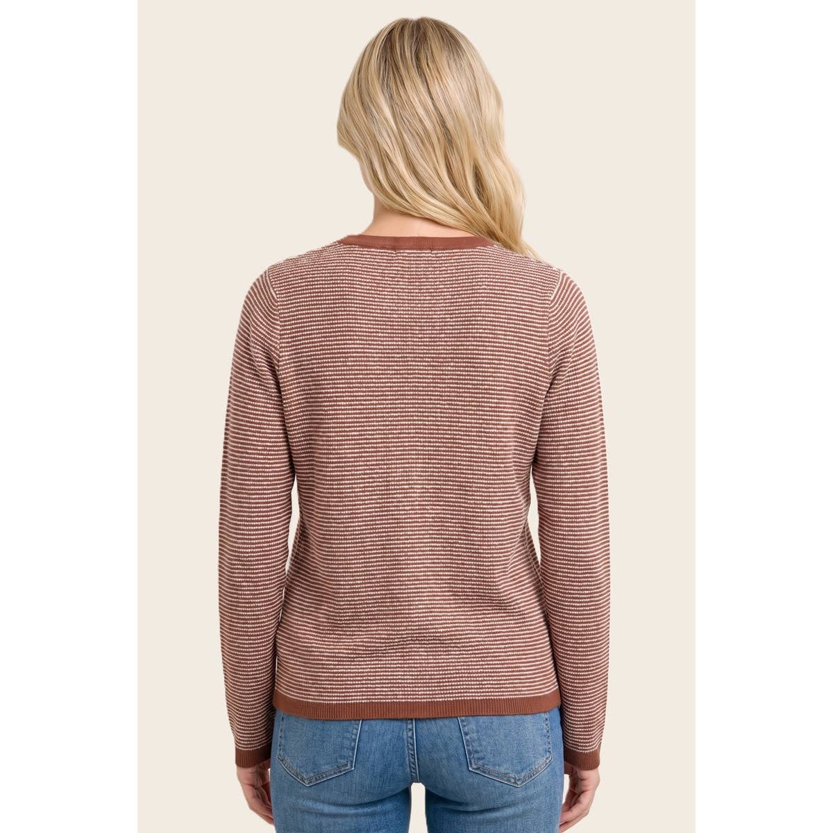 V Henley Neck Mini Waffle Striped Top