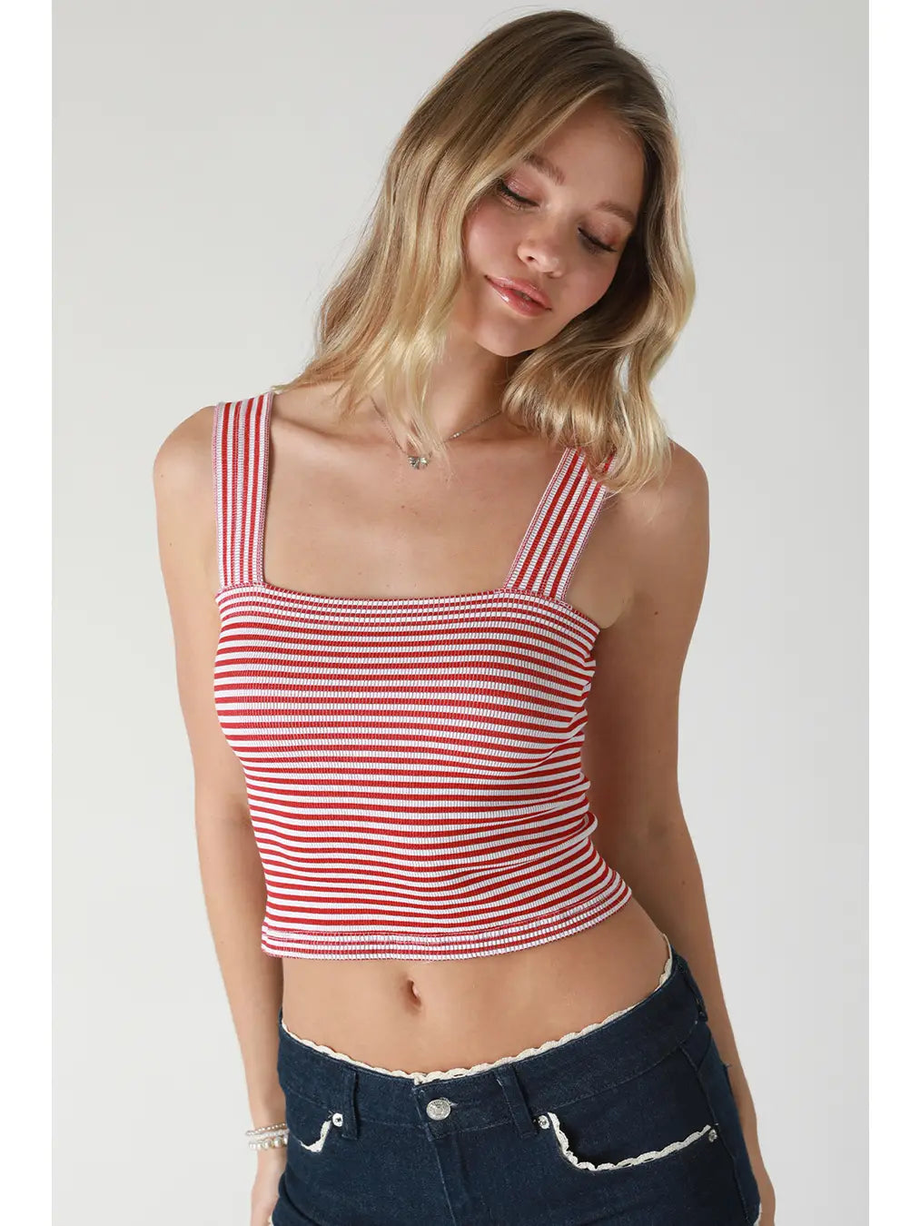 Red and White Striped Crop Top