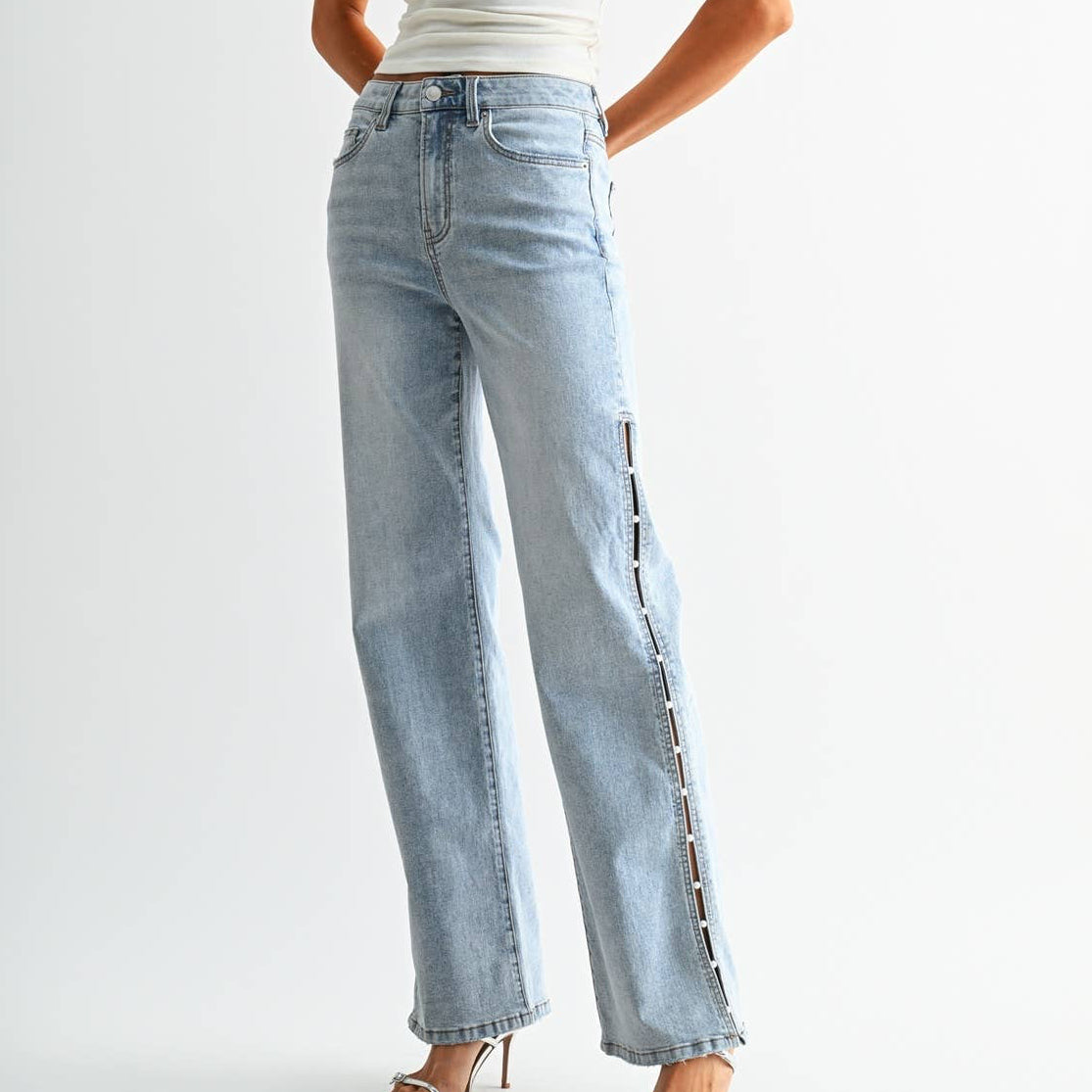 High-Rise Wide Embellished Side Panel
