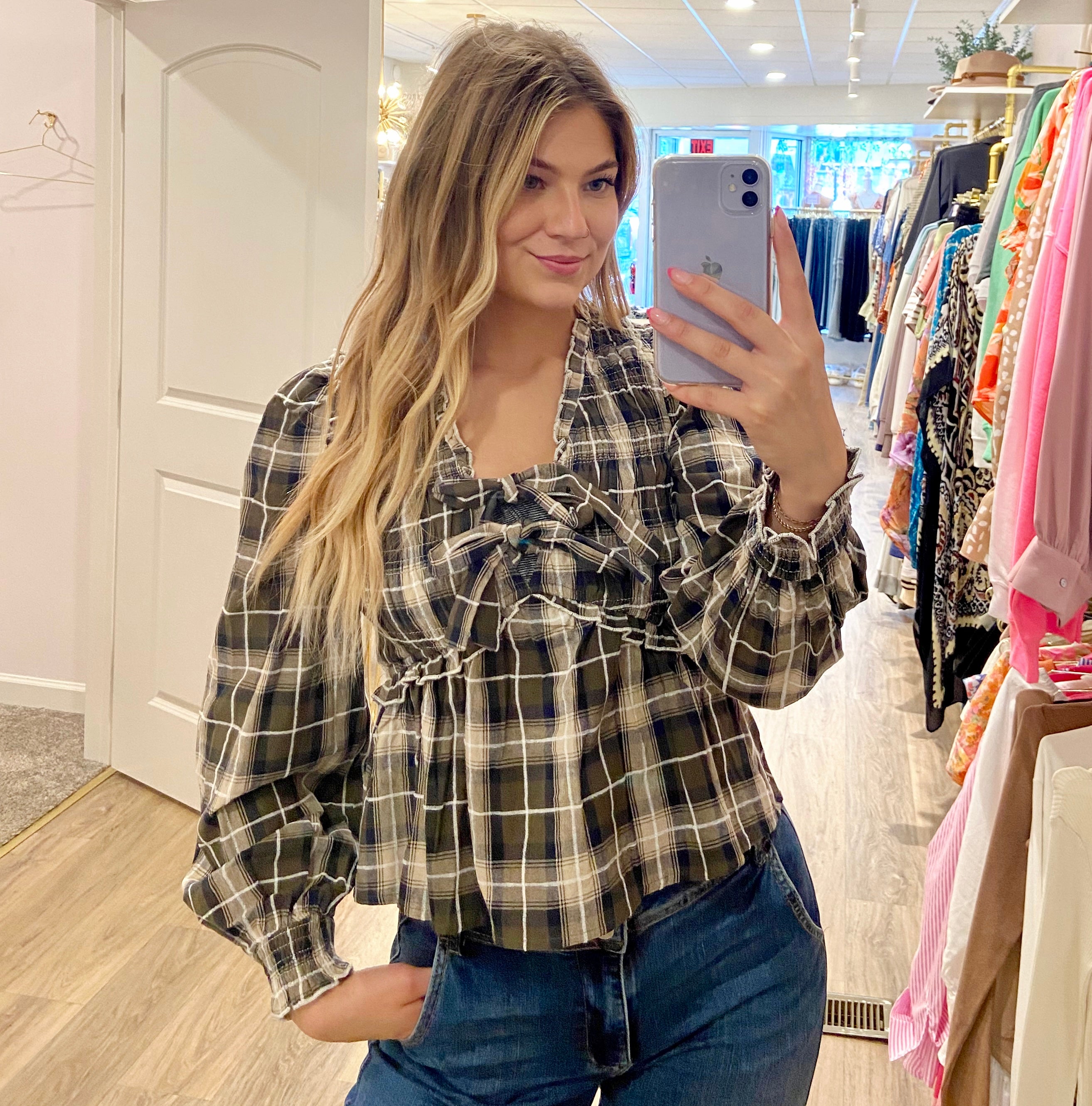 Plaid Front Tie Top