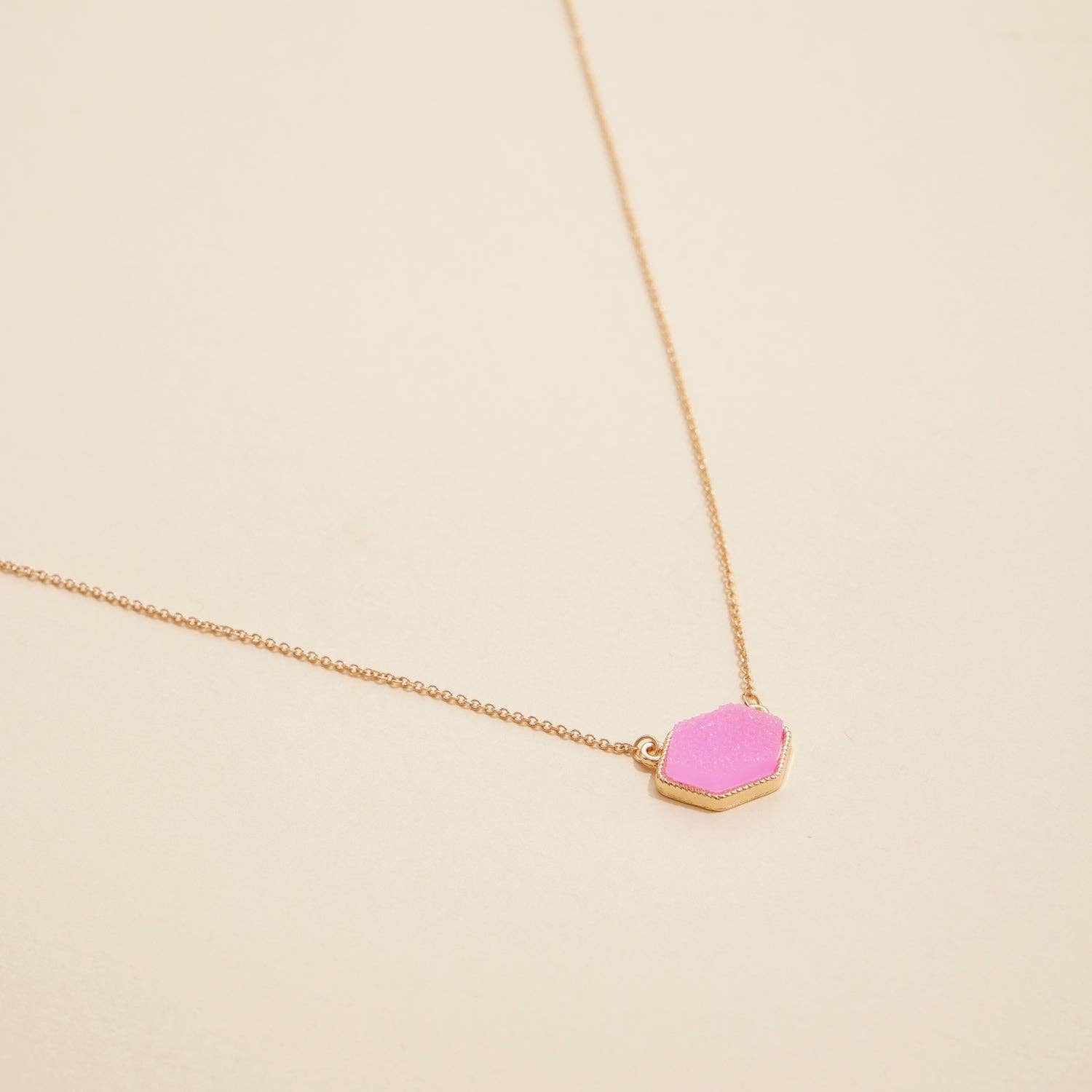 Hexagon Druzy Pendant Necklace | Statement Charm Necklace