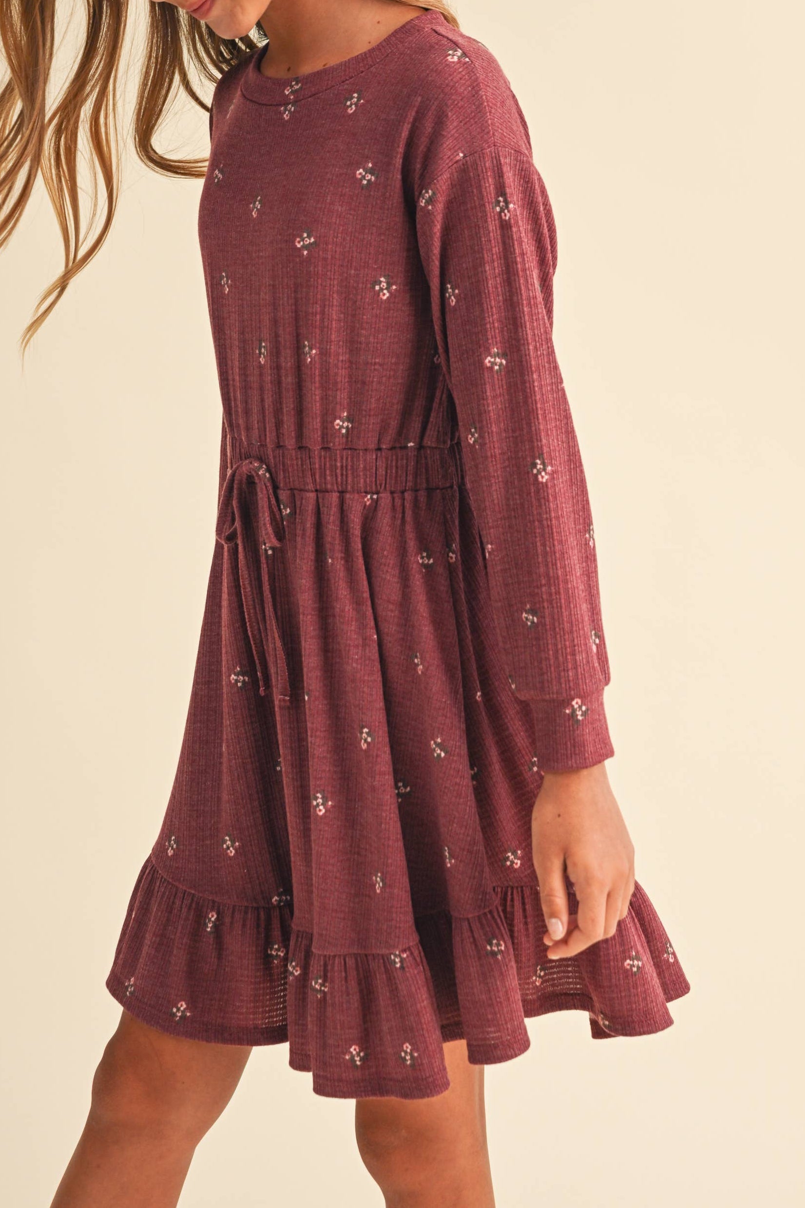 Tween & Kids Girls Burgundy Knit Long Sleeve Dress/ (7-14)