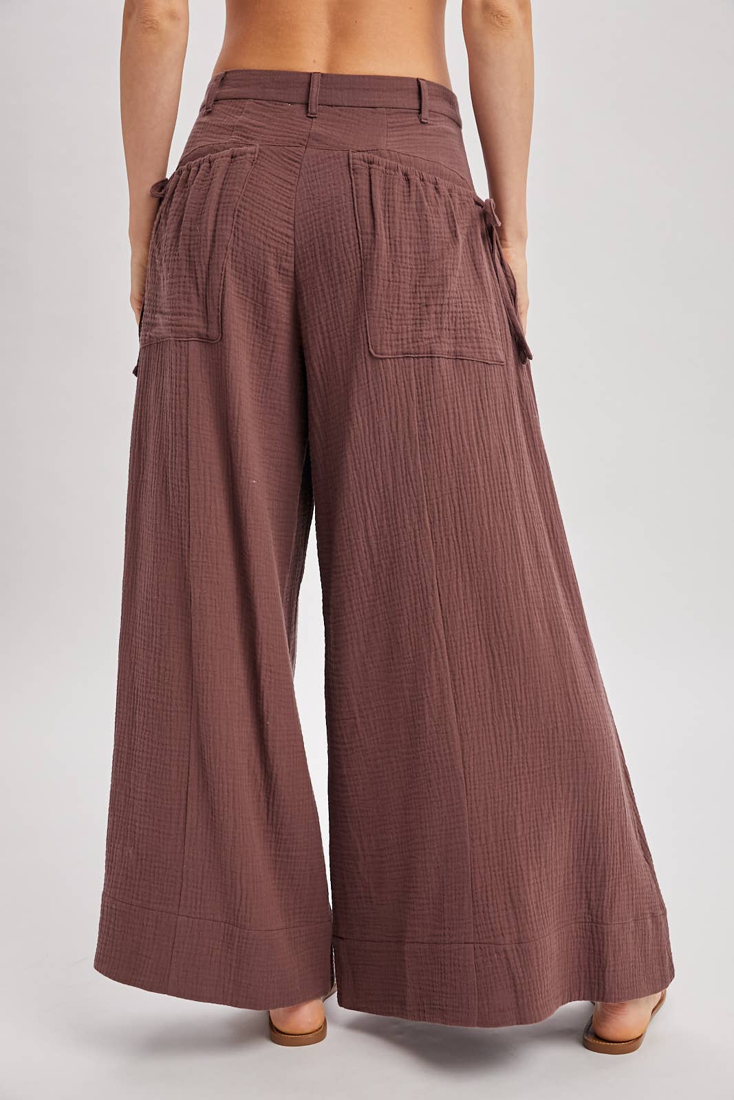 Drawstring Patch Pocket Wide Leg Pants/ More Colors