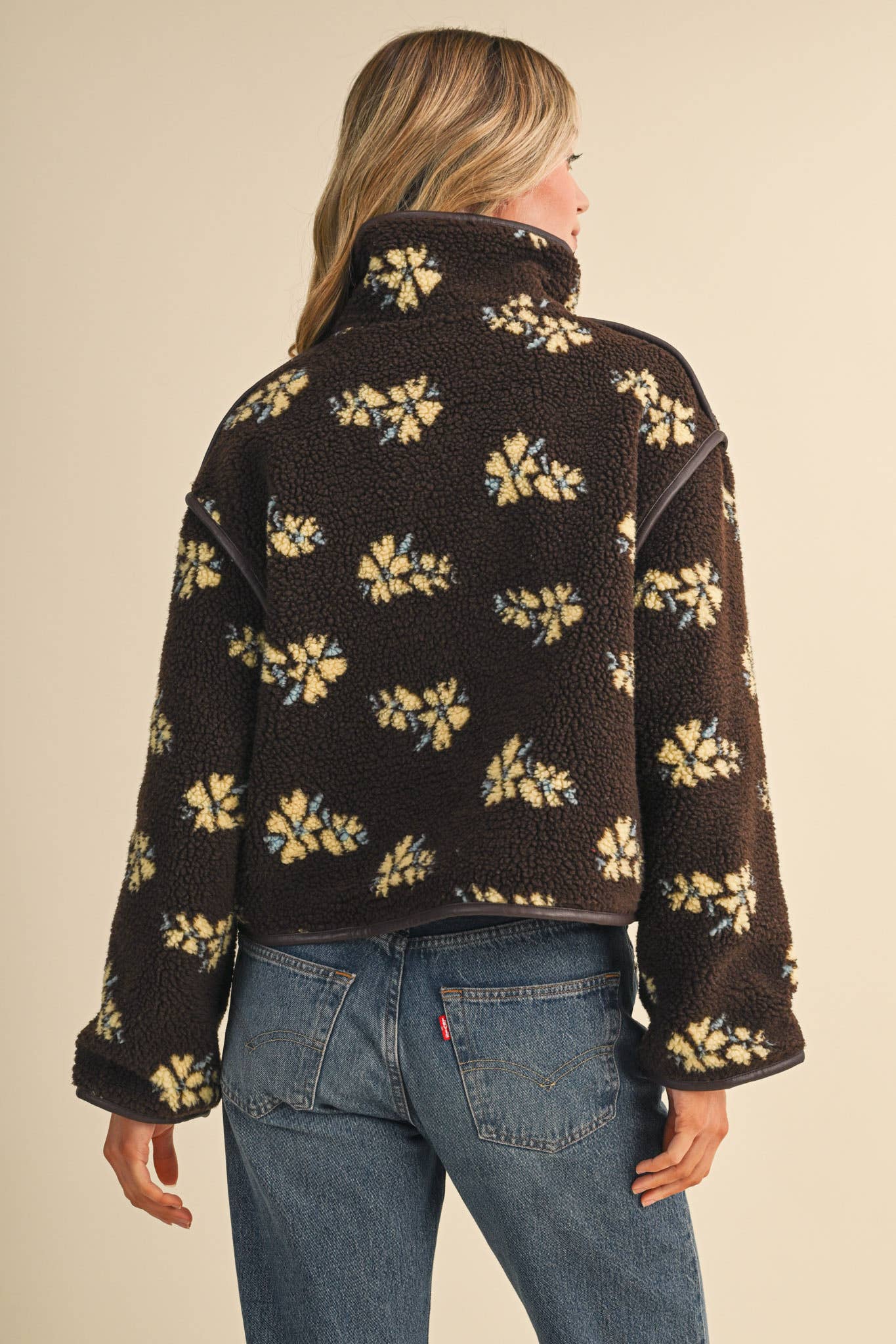 Floral Faux Sherpa Jacket with piping