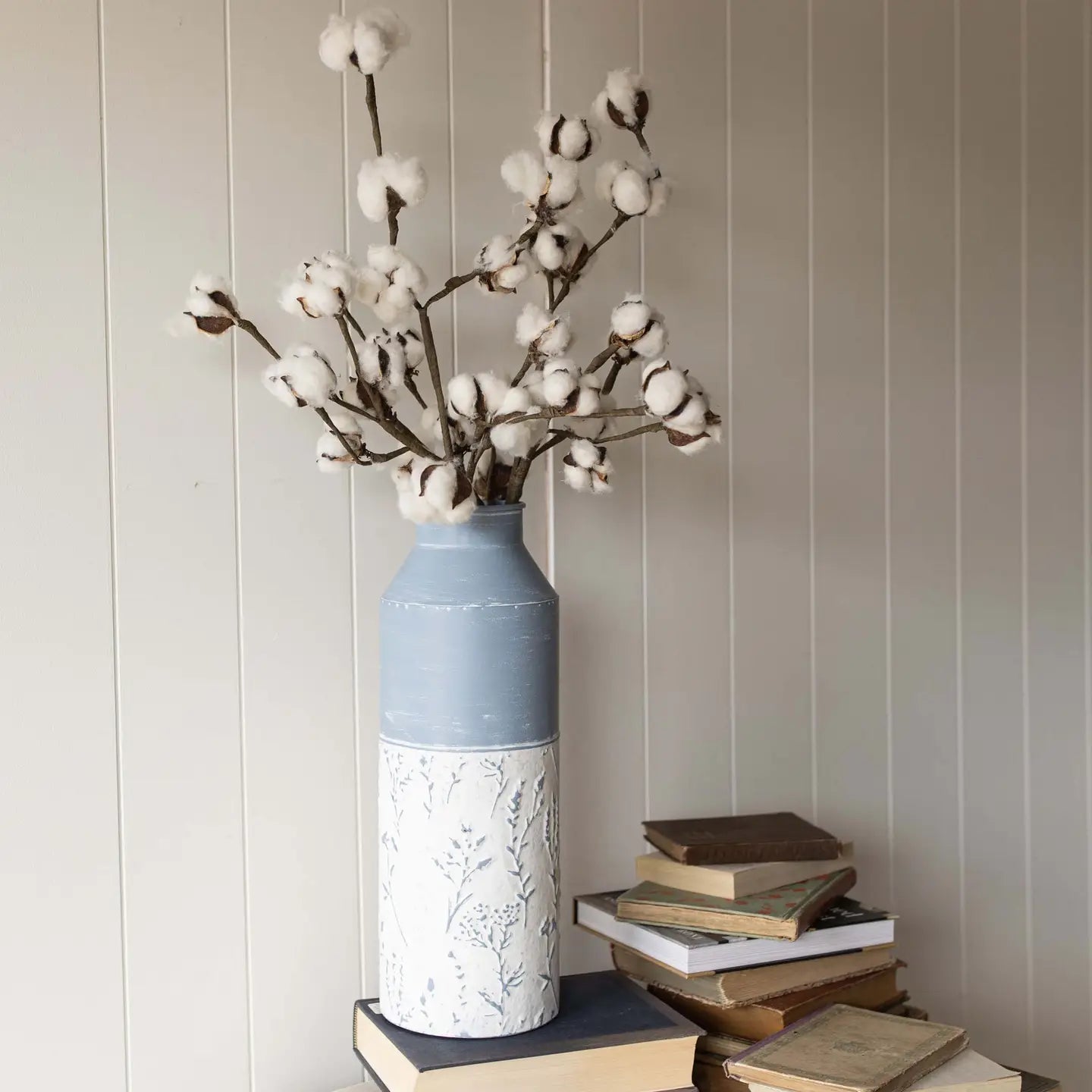 Blue Floral Metal Vase