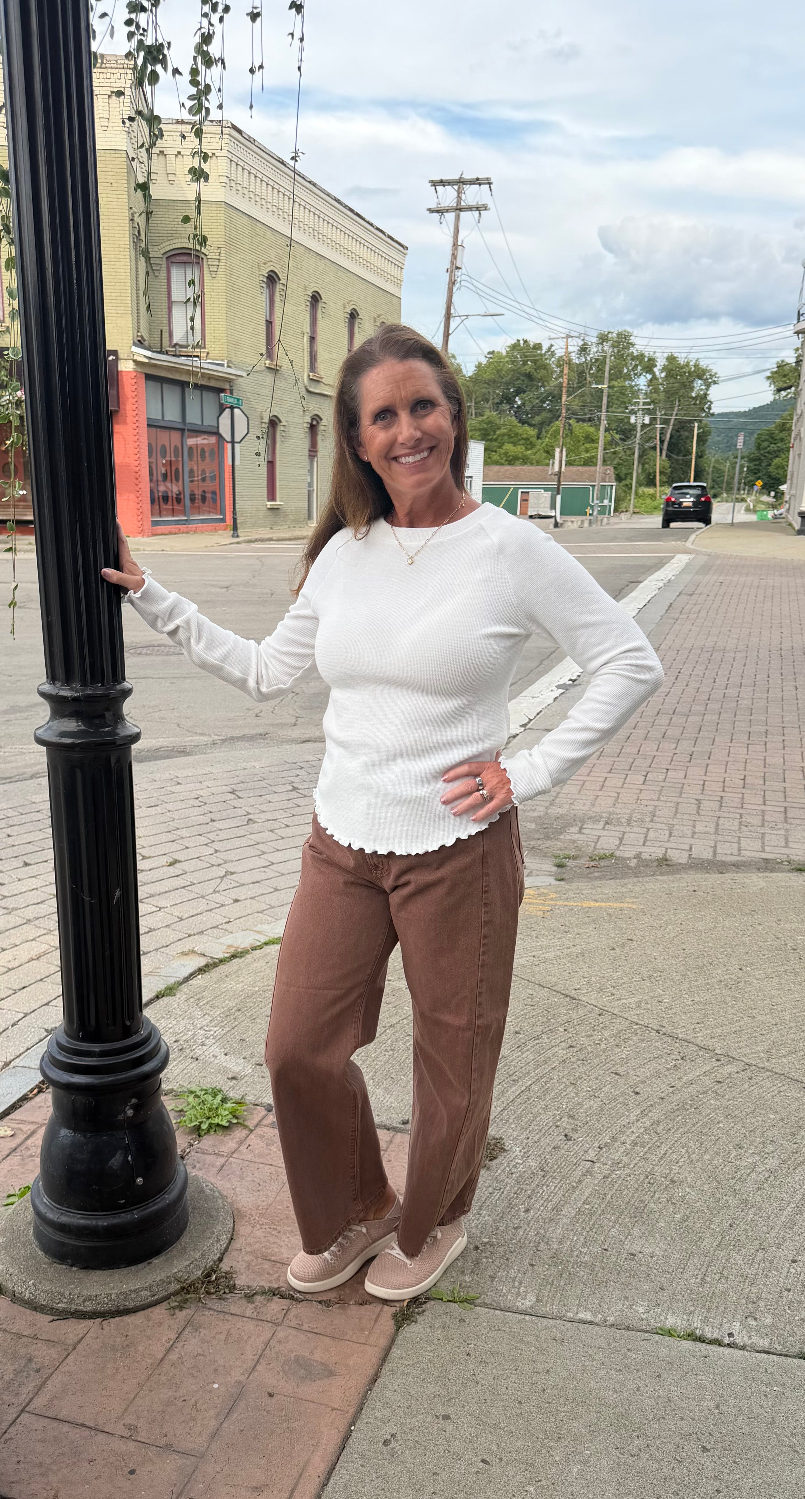 Thermal Knit Lettuce Edge Long Sleeve Top/More Colors