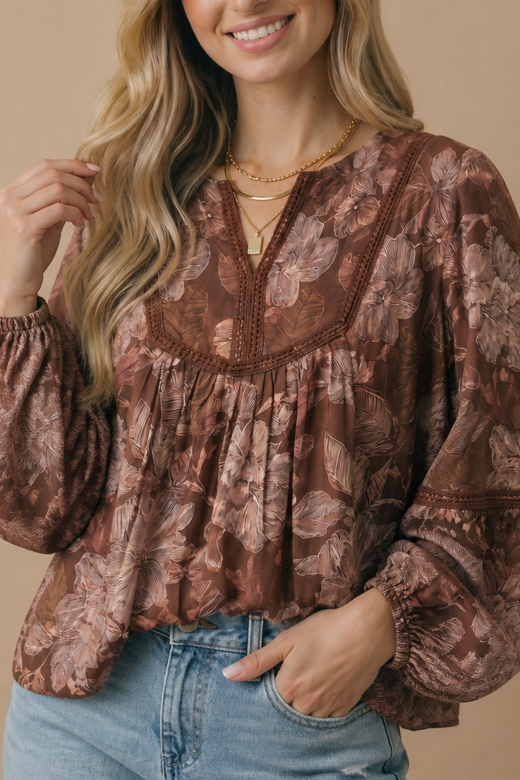 Floral Crochet Trim Babydoll Blouse