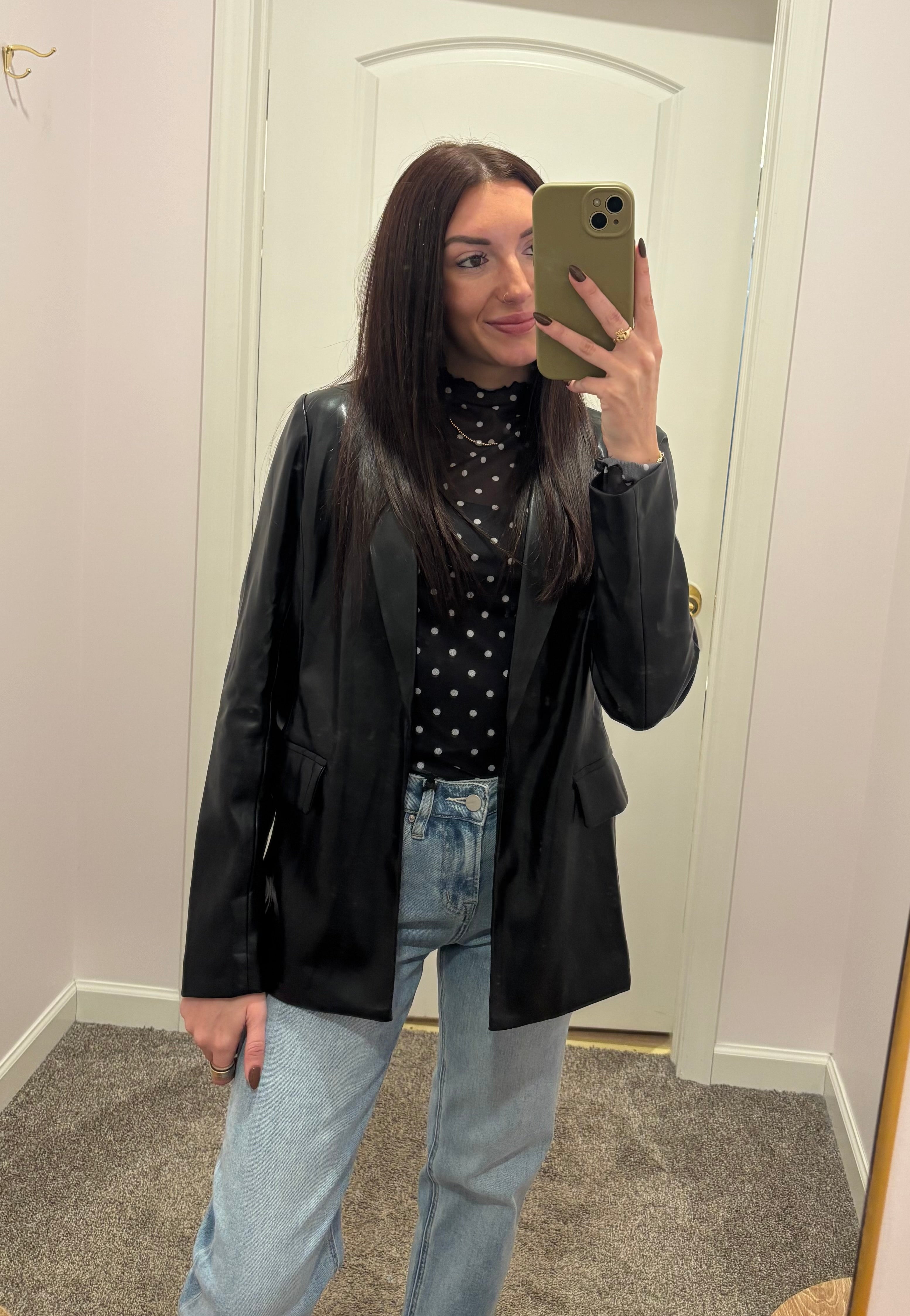 Sleek Edgy Faux Leather Blazer