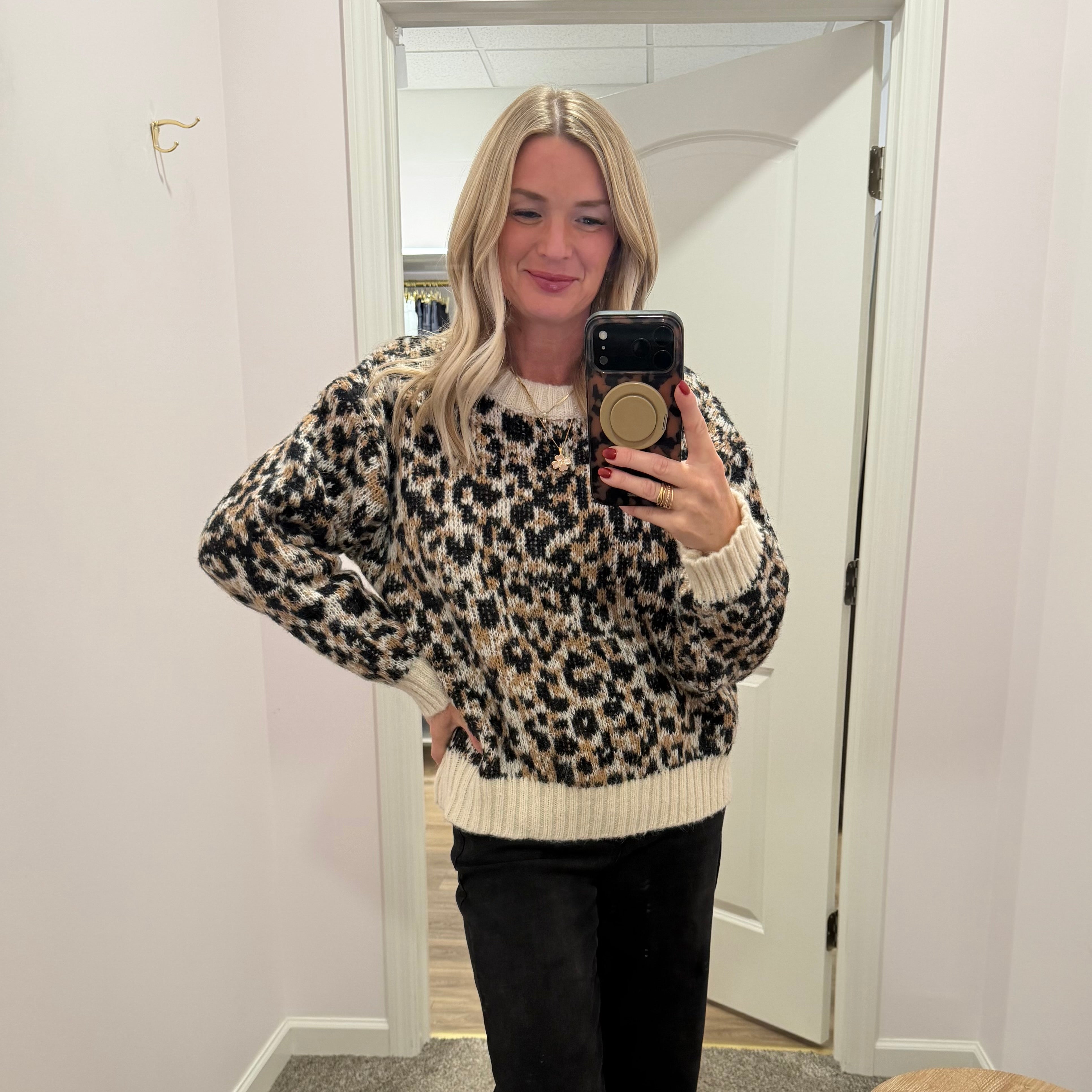 Leopard Jacquard Oversized Pullover Sweater