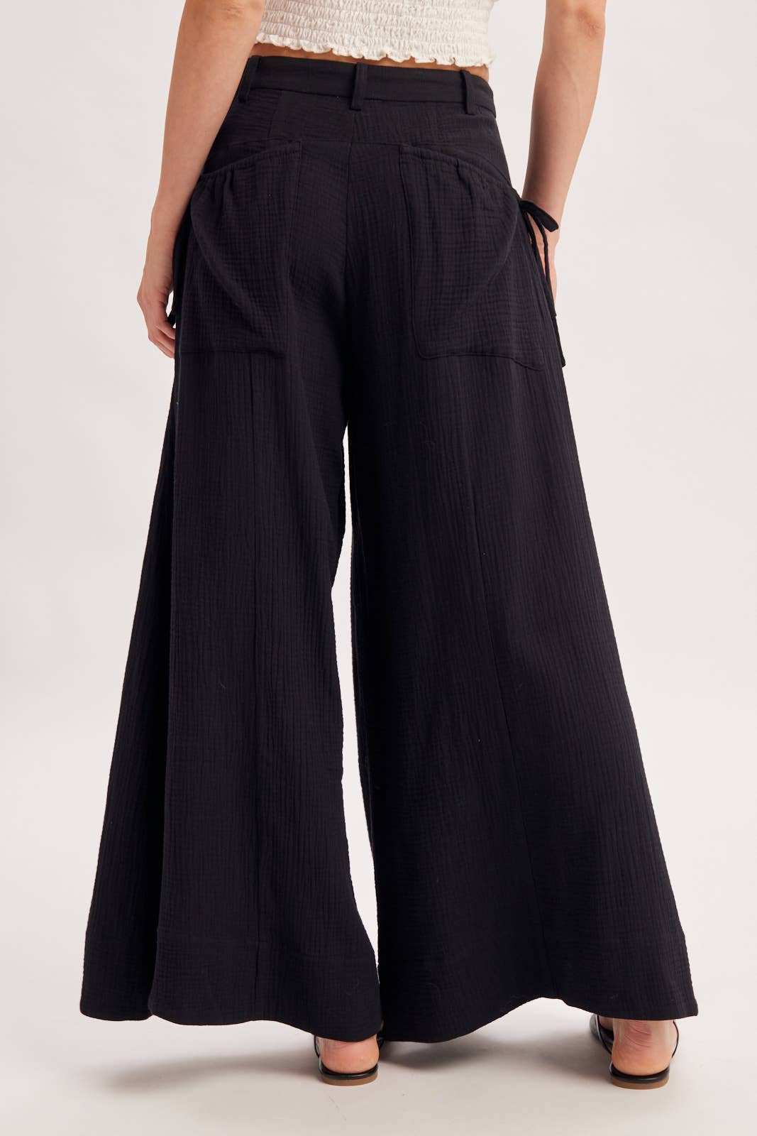 Drawstring Patch Pocket Wide Leg Pants/ More Colors