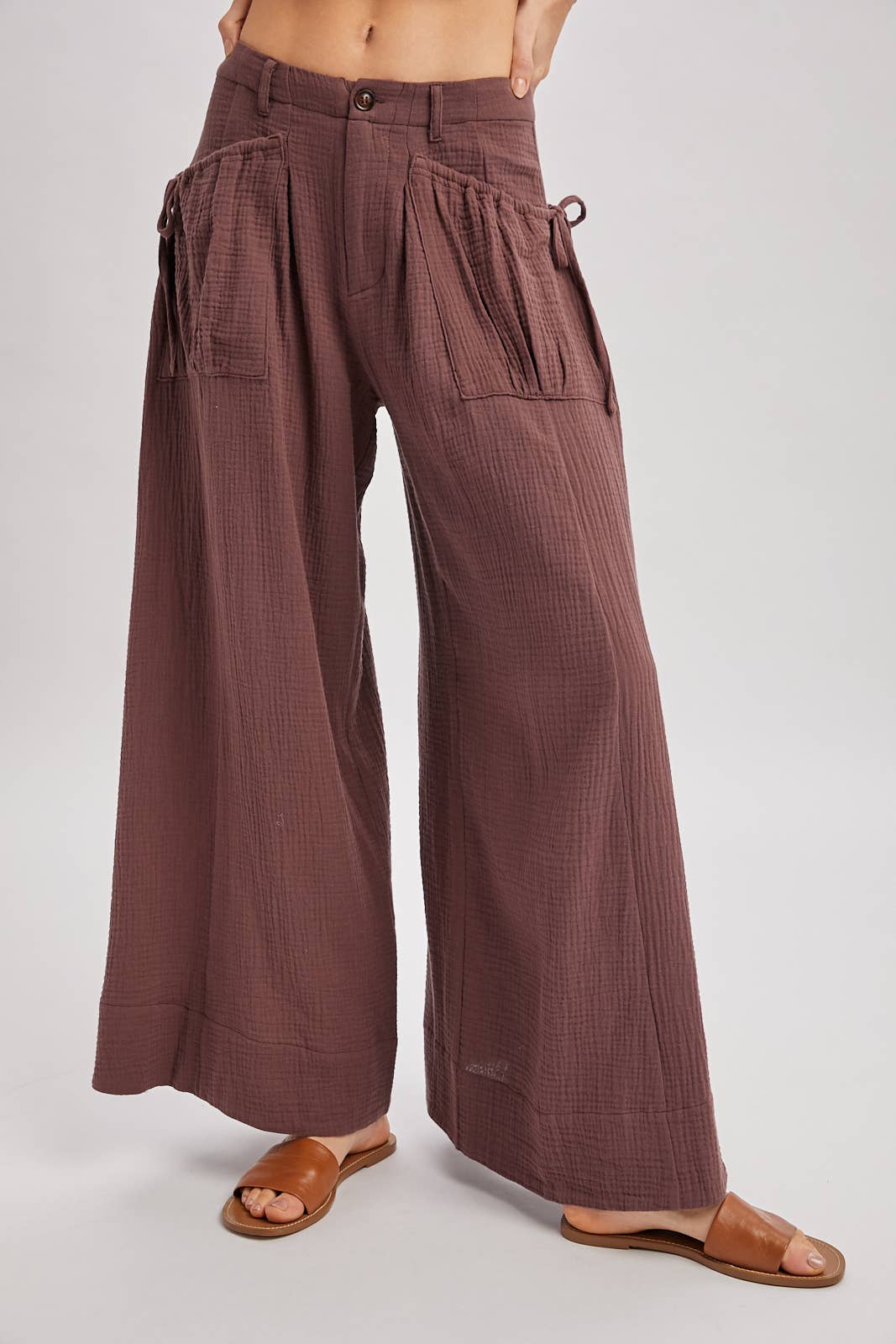 Drawstring Patch Pocket Wide Leg Pants/ More Colors