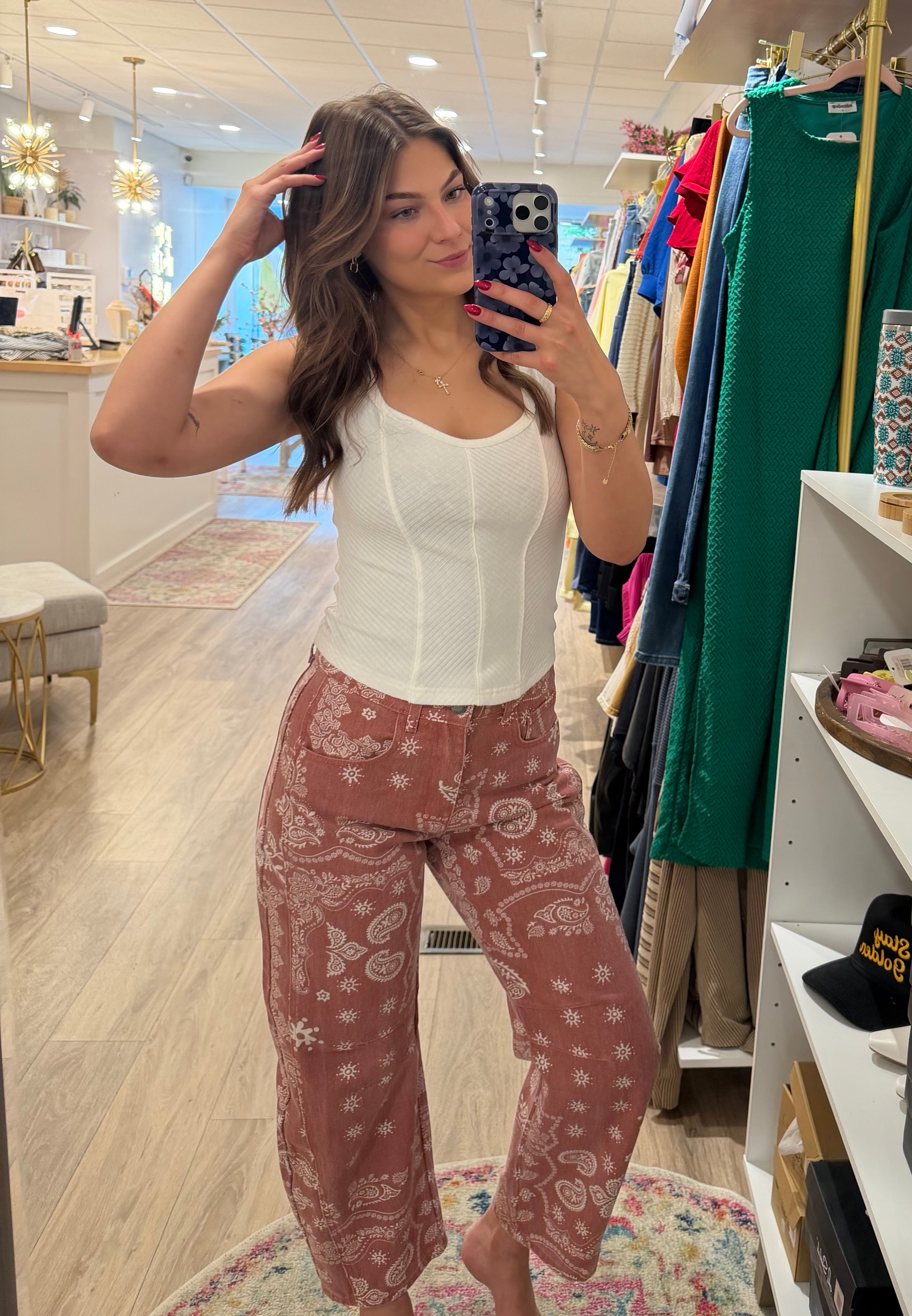 Paisley Denim Barrel Jeans
