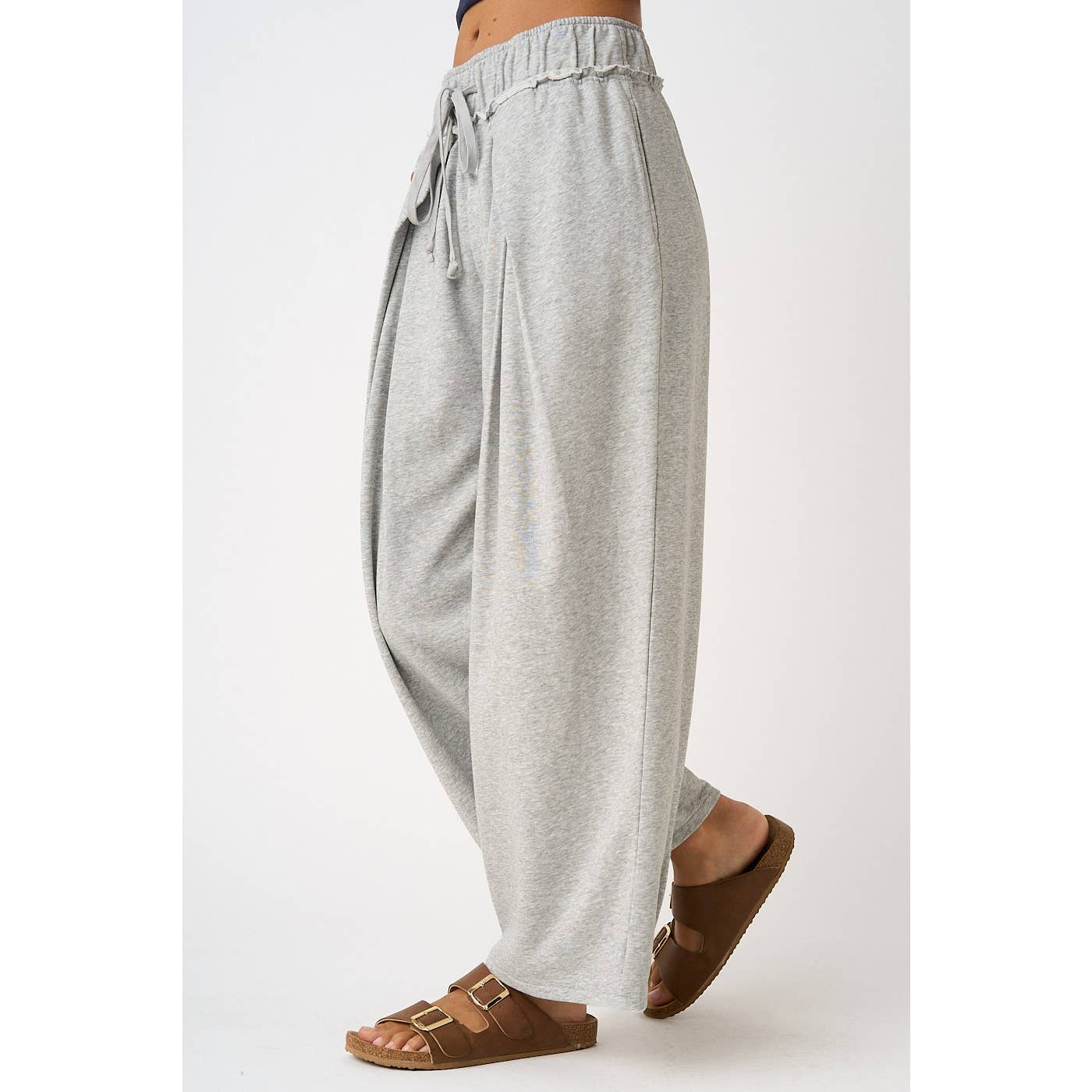 Pleated Front Elastic Waist Wide Leg Pants