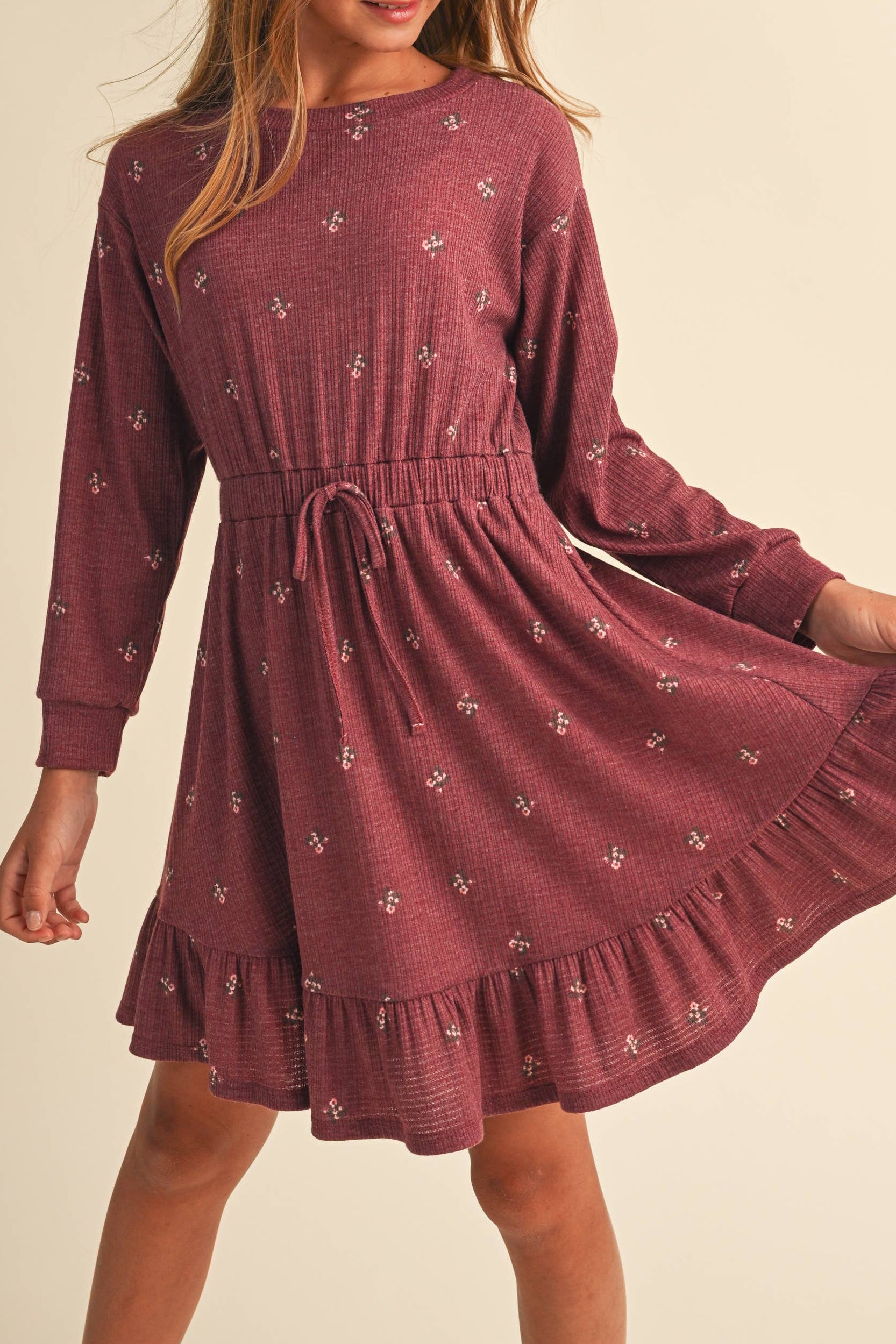 Tween & Kids Girls Burgundy Knit Long Sleeve Dress/ (7-14)