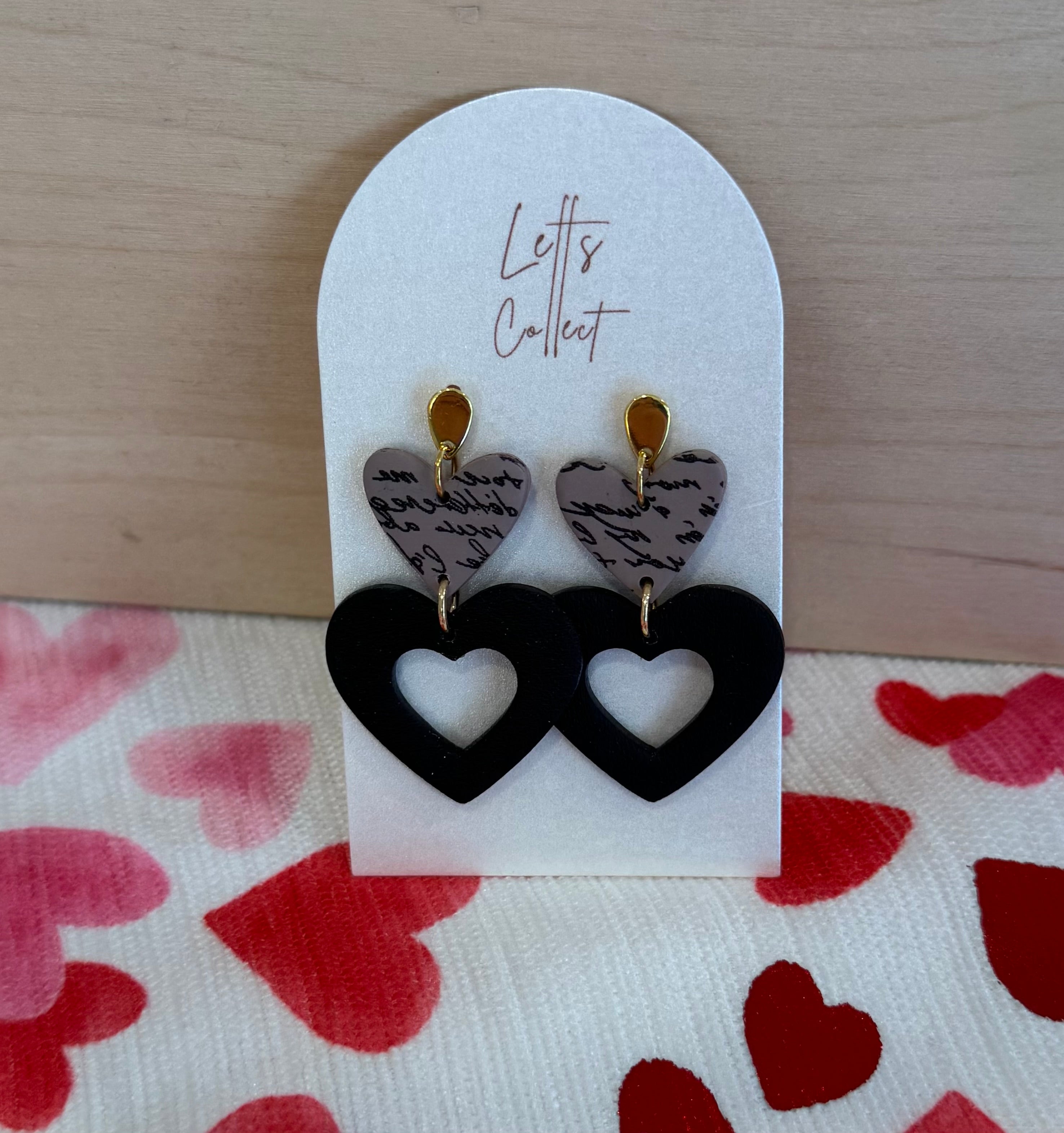 Black double heart Earrings- 2 Styles