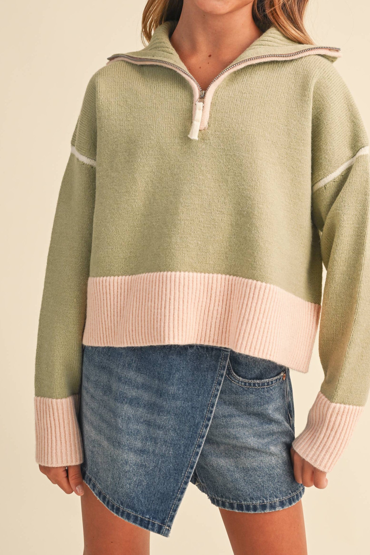 Tween & Kids Girls Half Zip Collar Sweater/ (7-14)