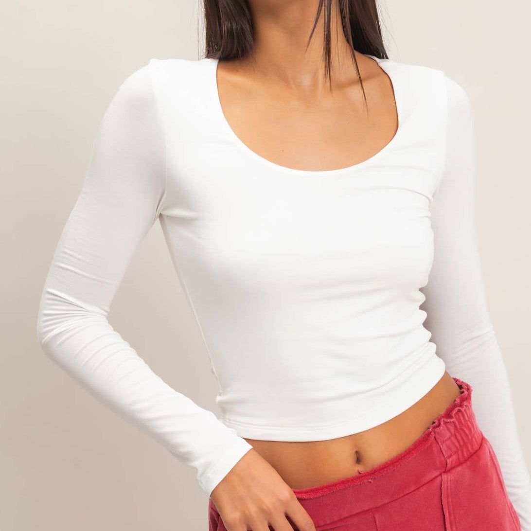 Scoop Neck Long Sleeve Top/ More Colors