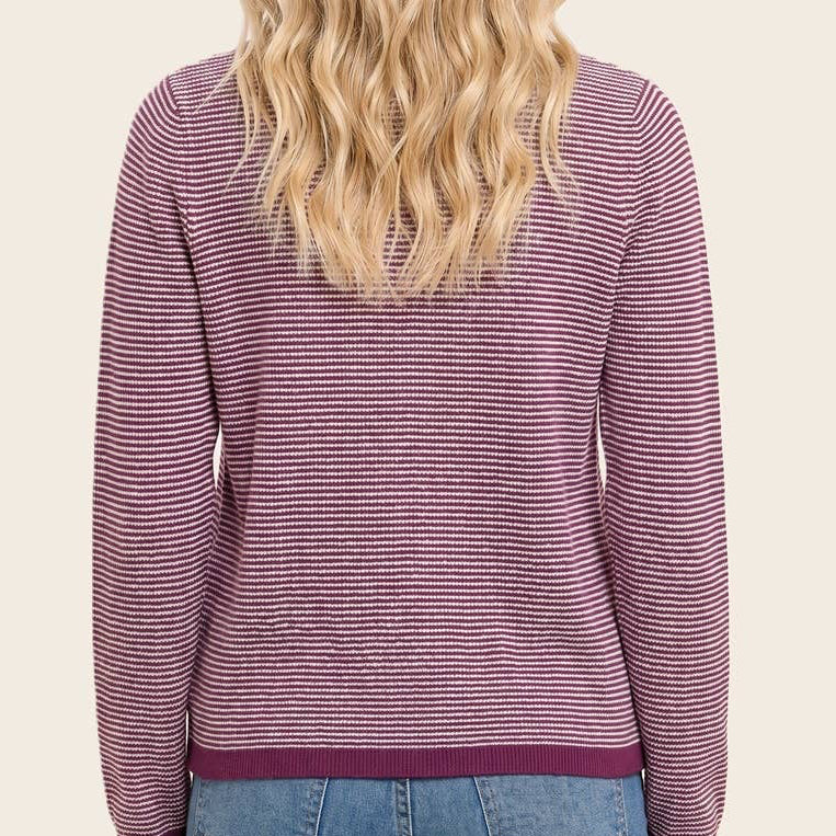 V Henley Neck Mini Waffle Striped Top