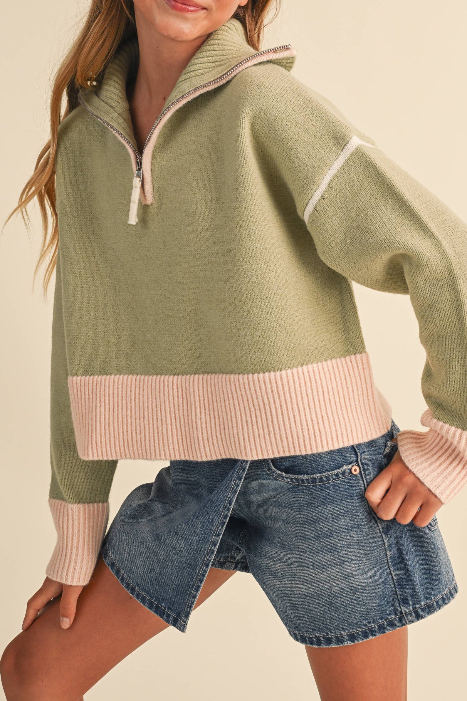 Tween & Kids Girls Half Zip Collar Sweater/ (7-14)