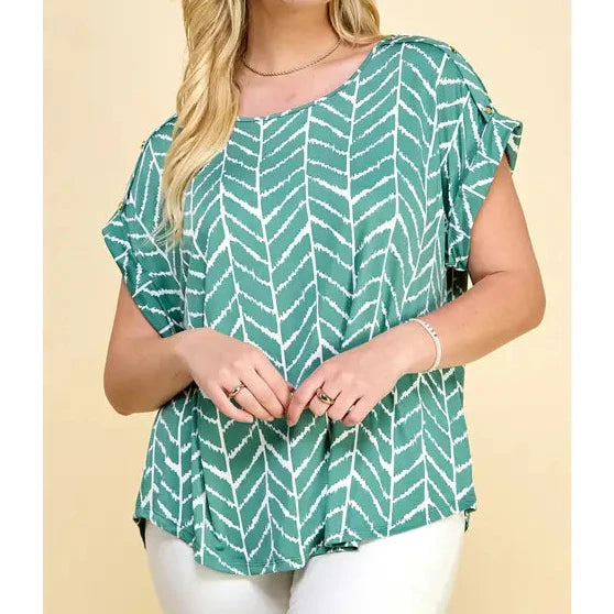 Plus Size Green and White Dolman Top