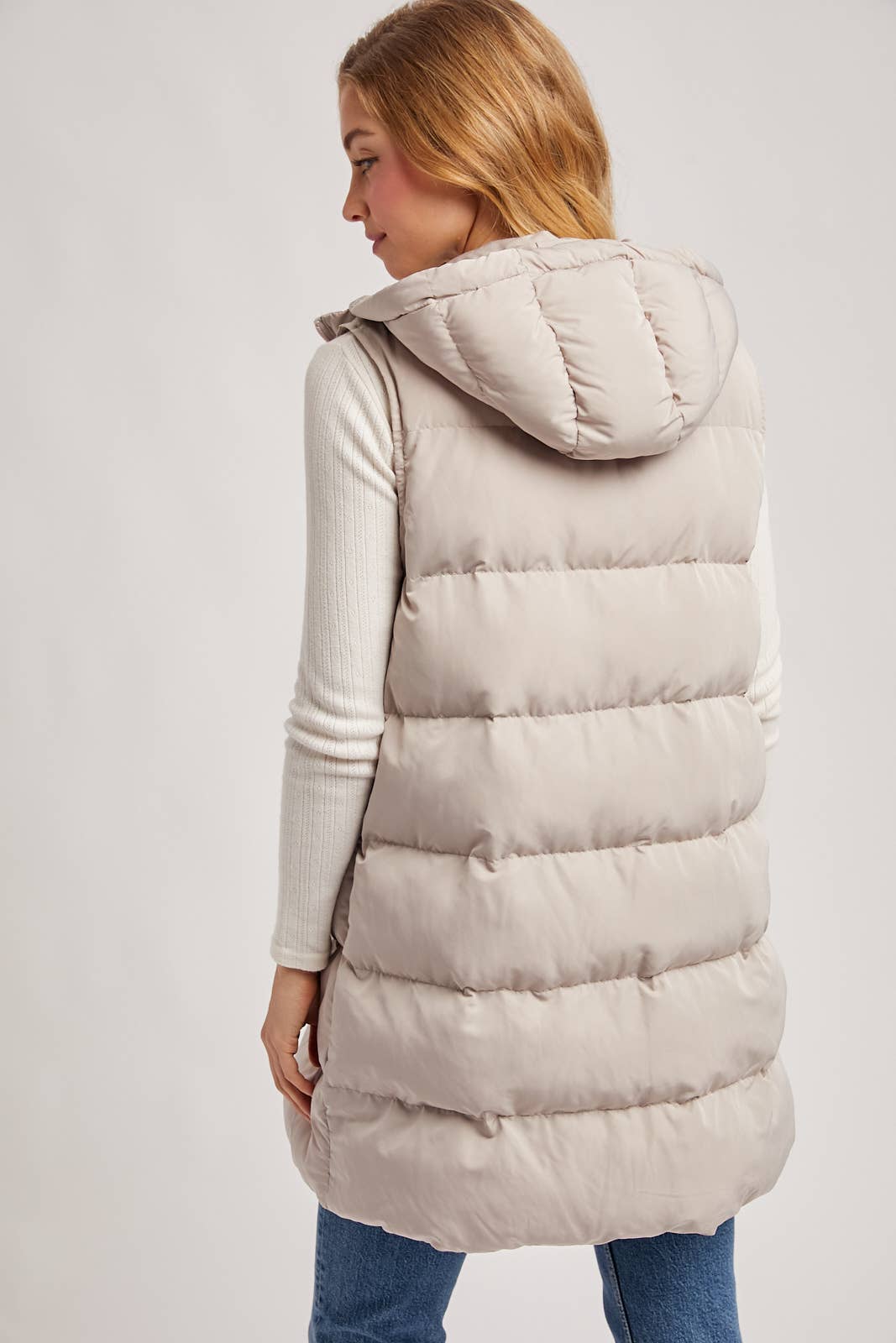 Hooded Zipper Down Longline Puffer Vest/ More Colors