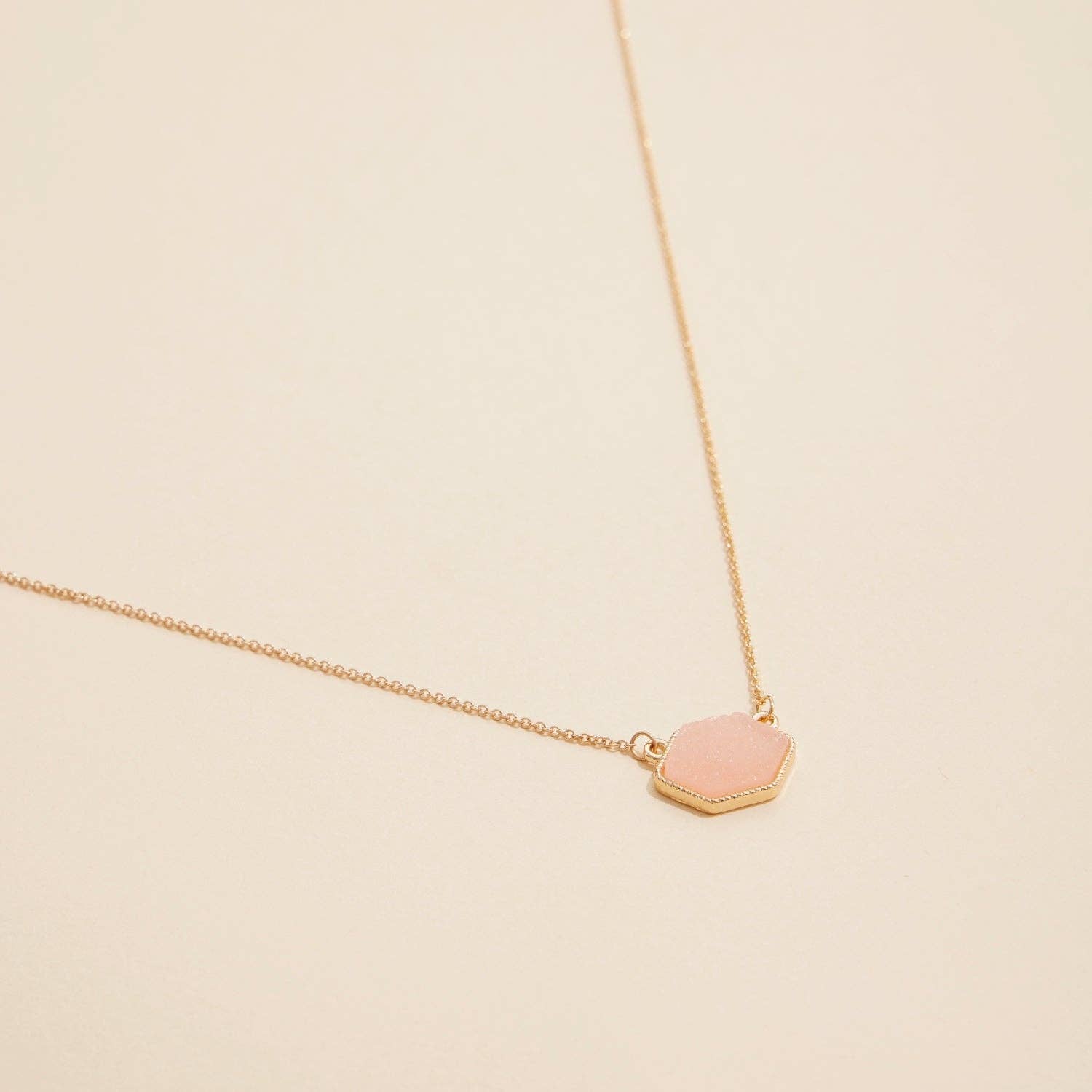 Hexagon Druzy Pendant Necklace | Statement Charm Necklace