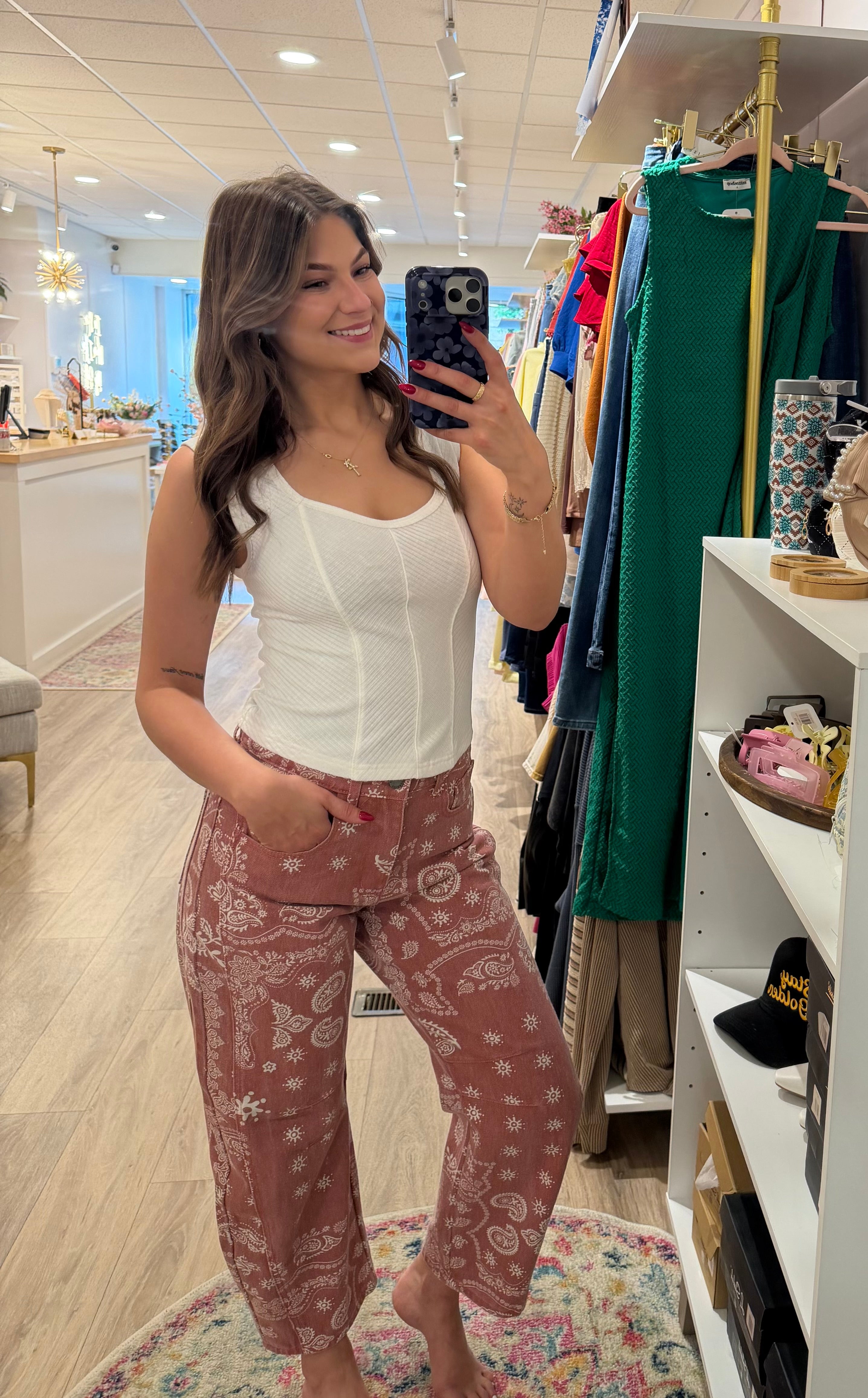 Paisley Denim Barrel Jeans