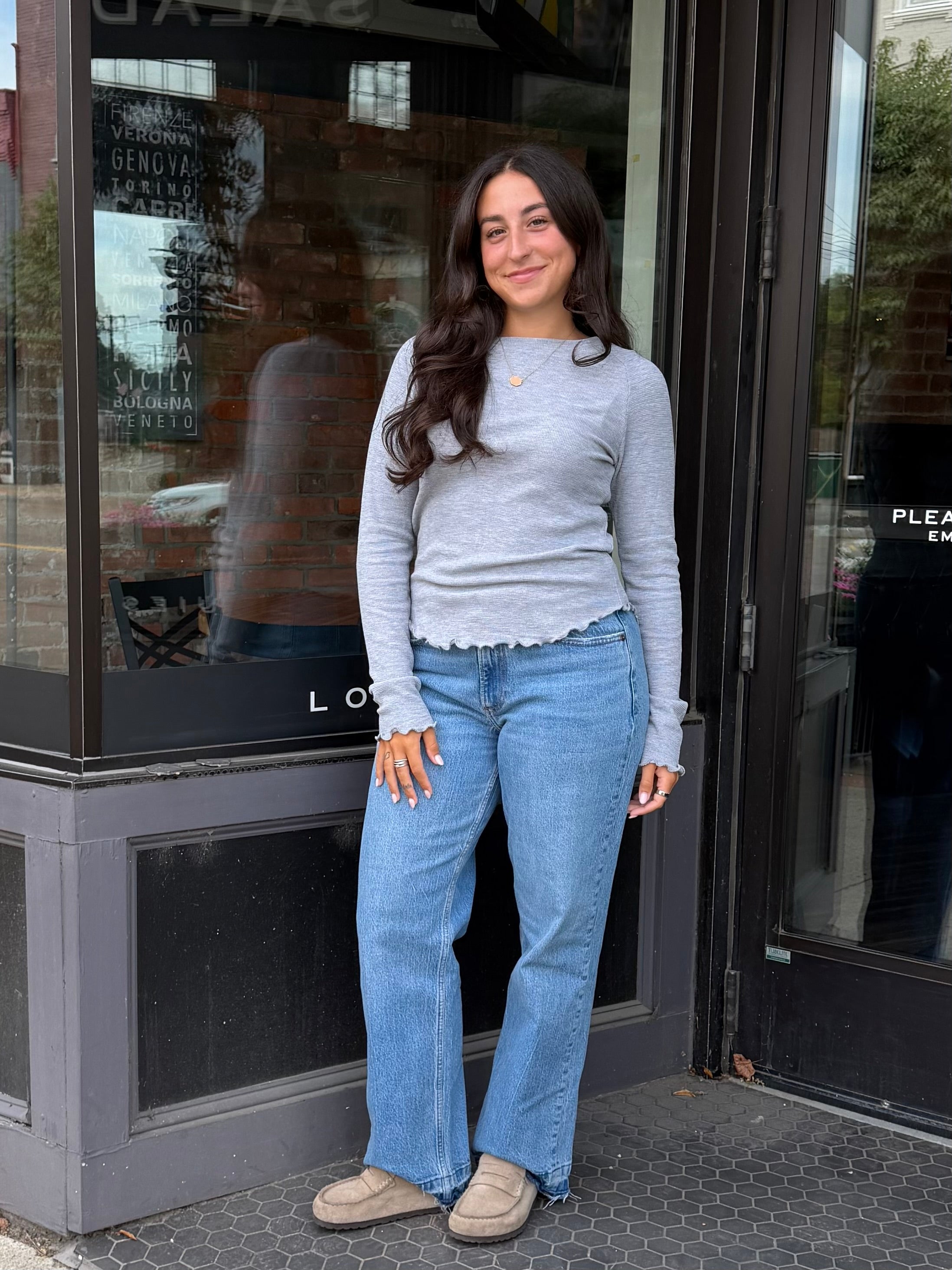 Thermal Knit Lettuce Edge Long Sleeve Top/More Colors