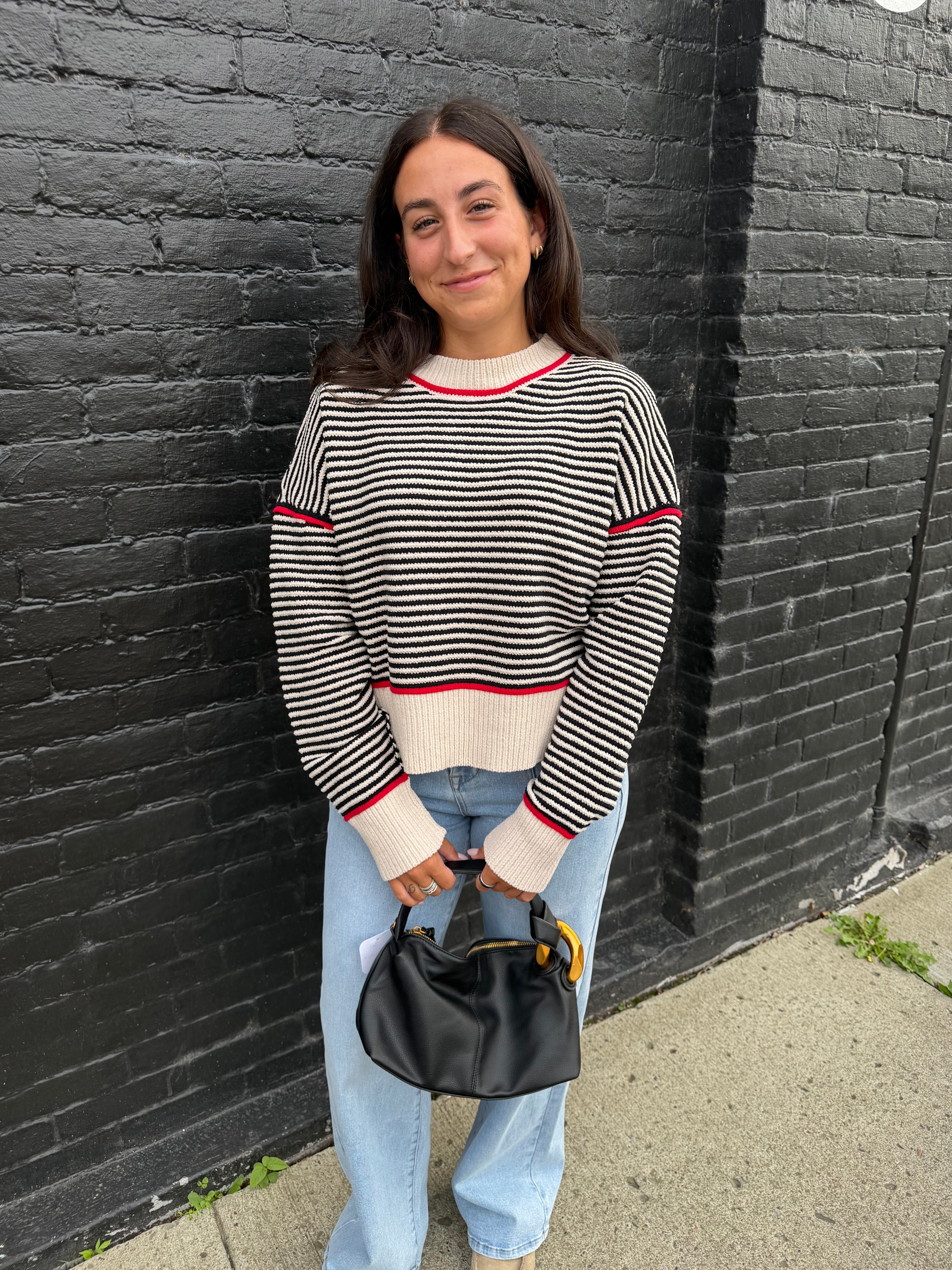 Contrast Trim Stripe Knit Sweater/ More colors
