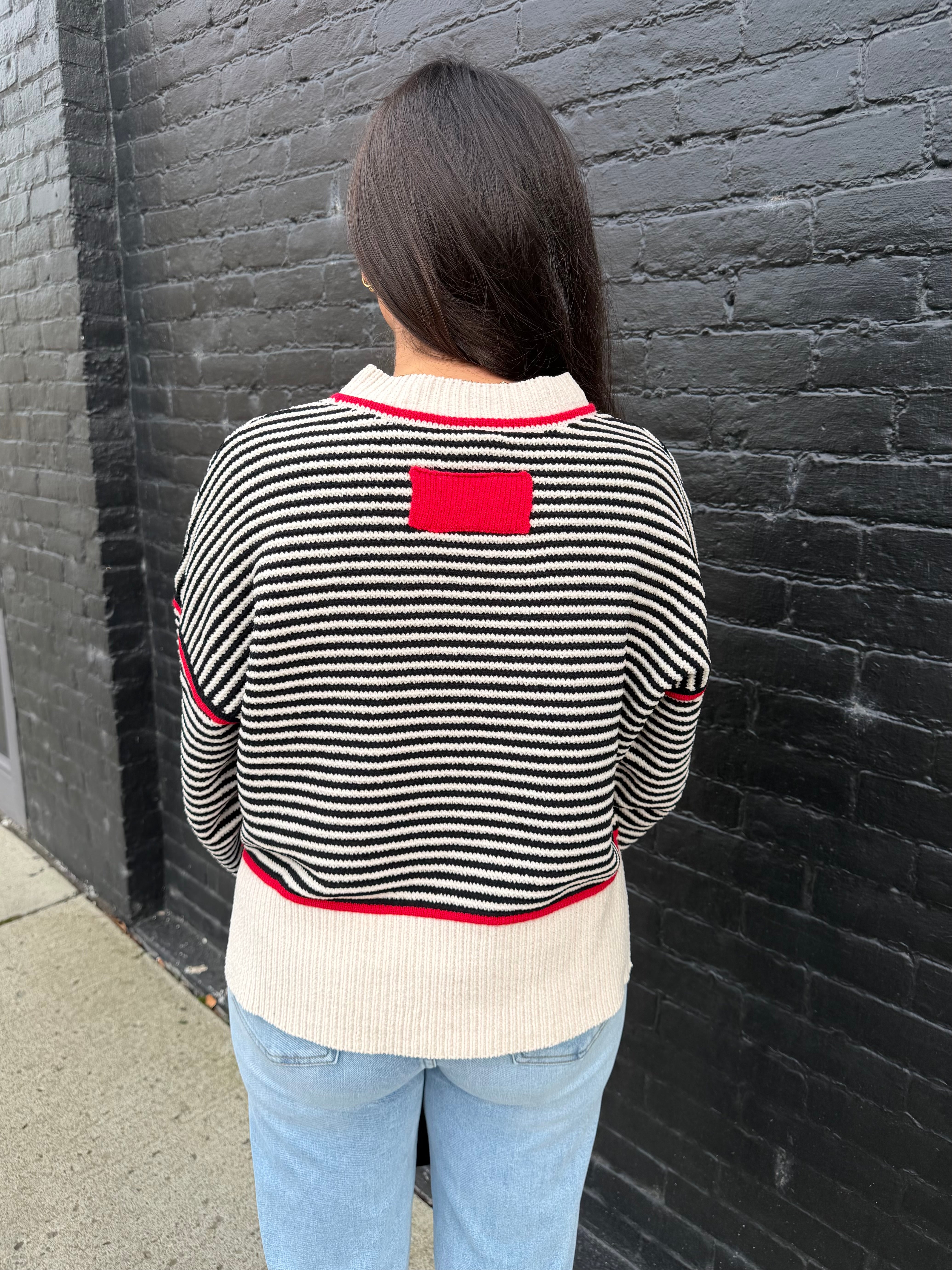 Contrast Trim Stripe Knit Sweater/ More colors
