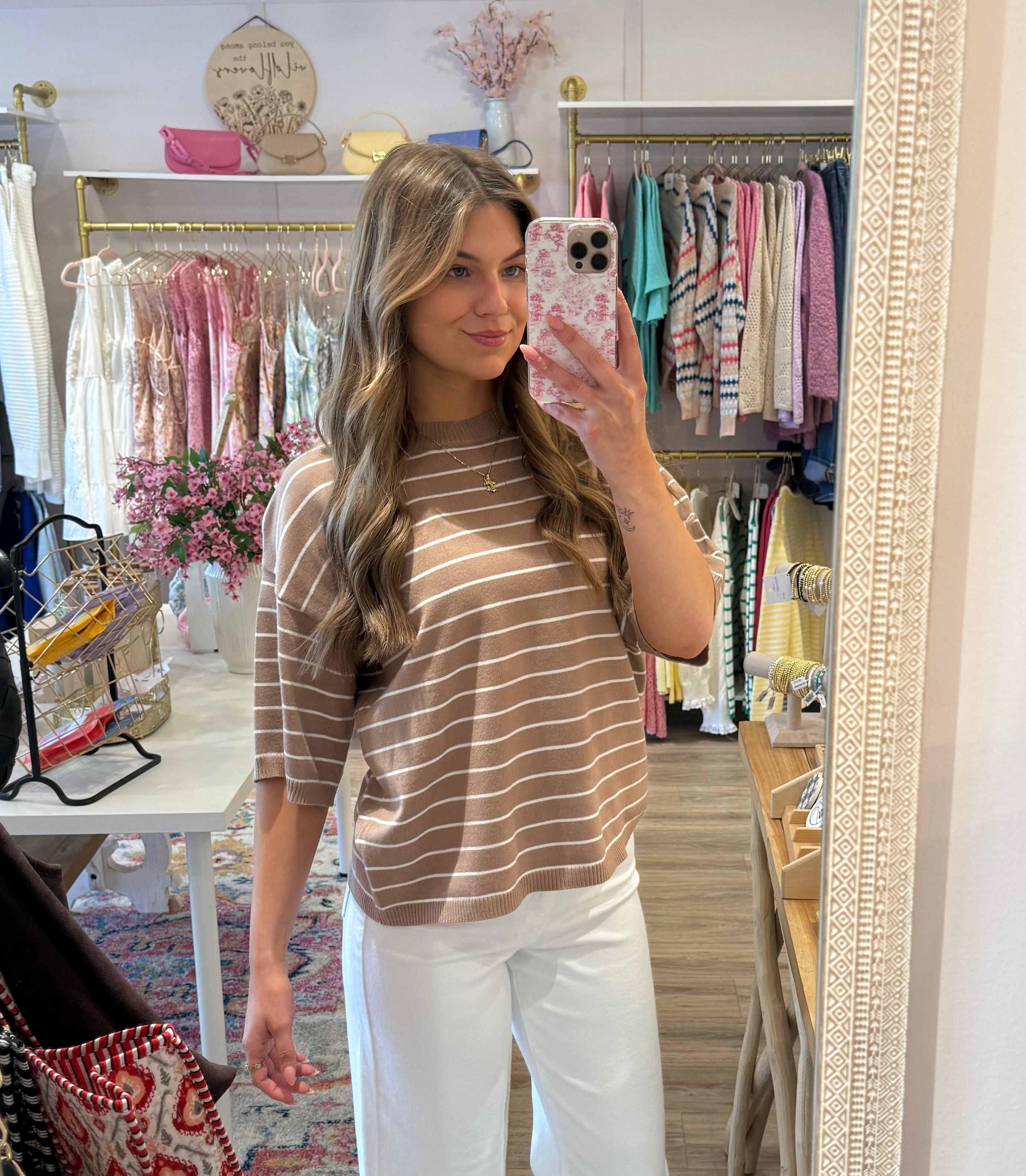 Taupe and Striped Top