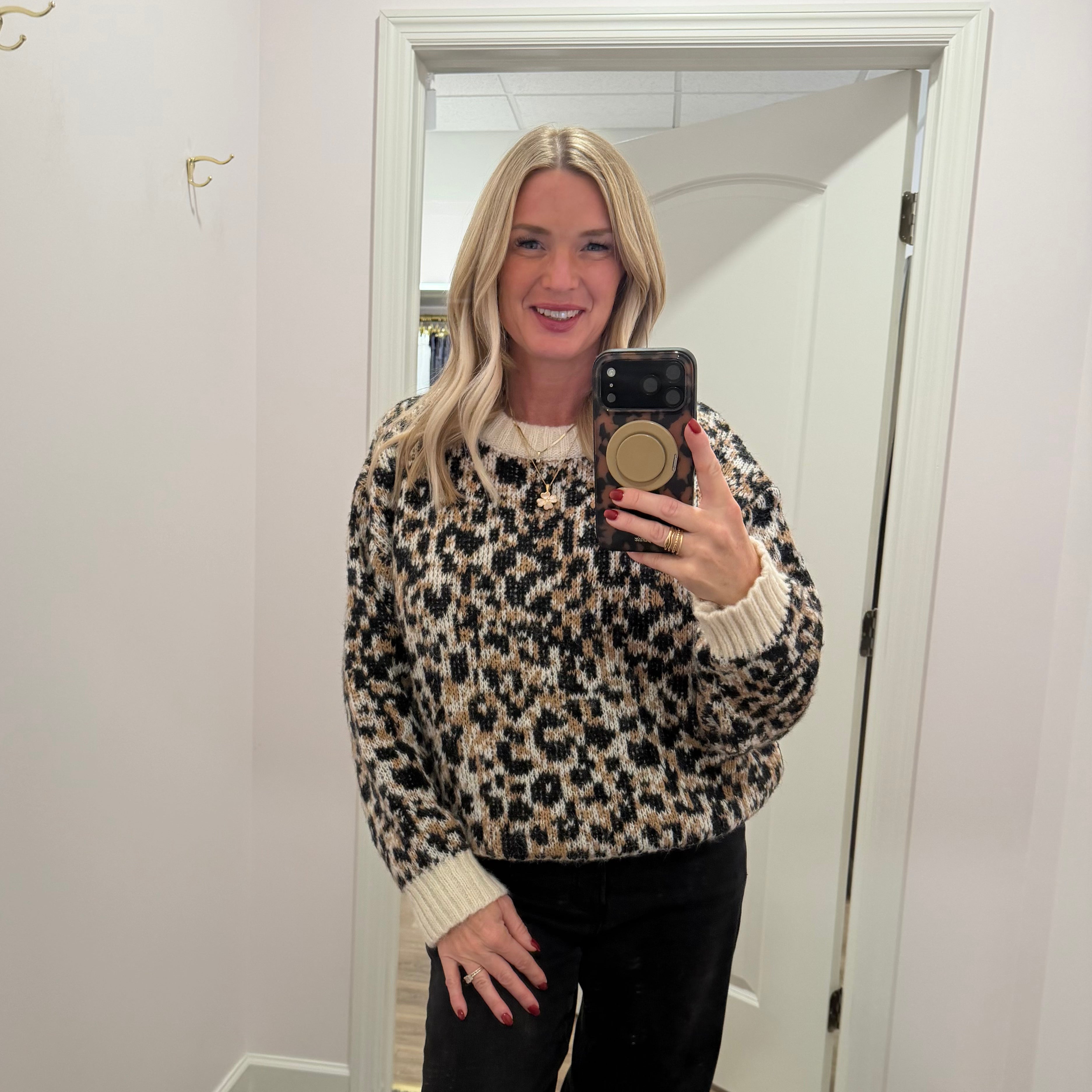 Leopard Jacquard Oversized Pullover Sweater