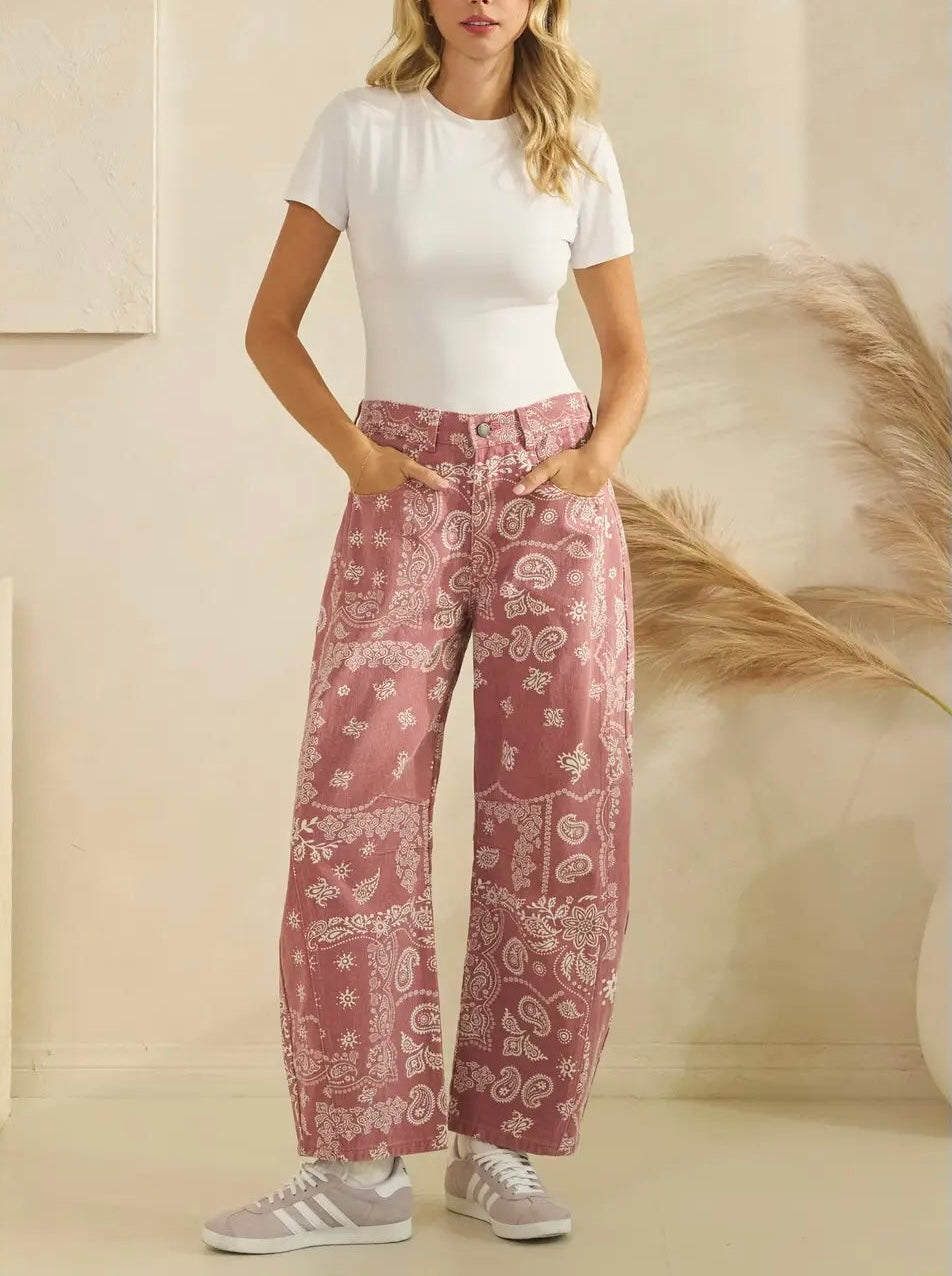 Paisley Denim Barrel Jeans