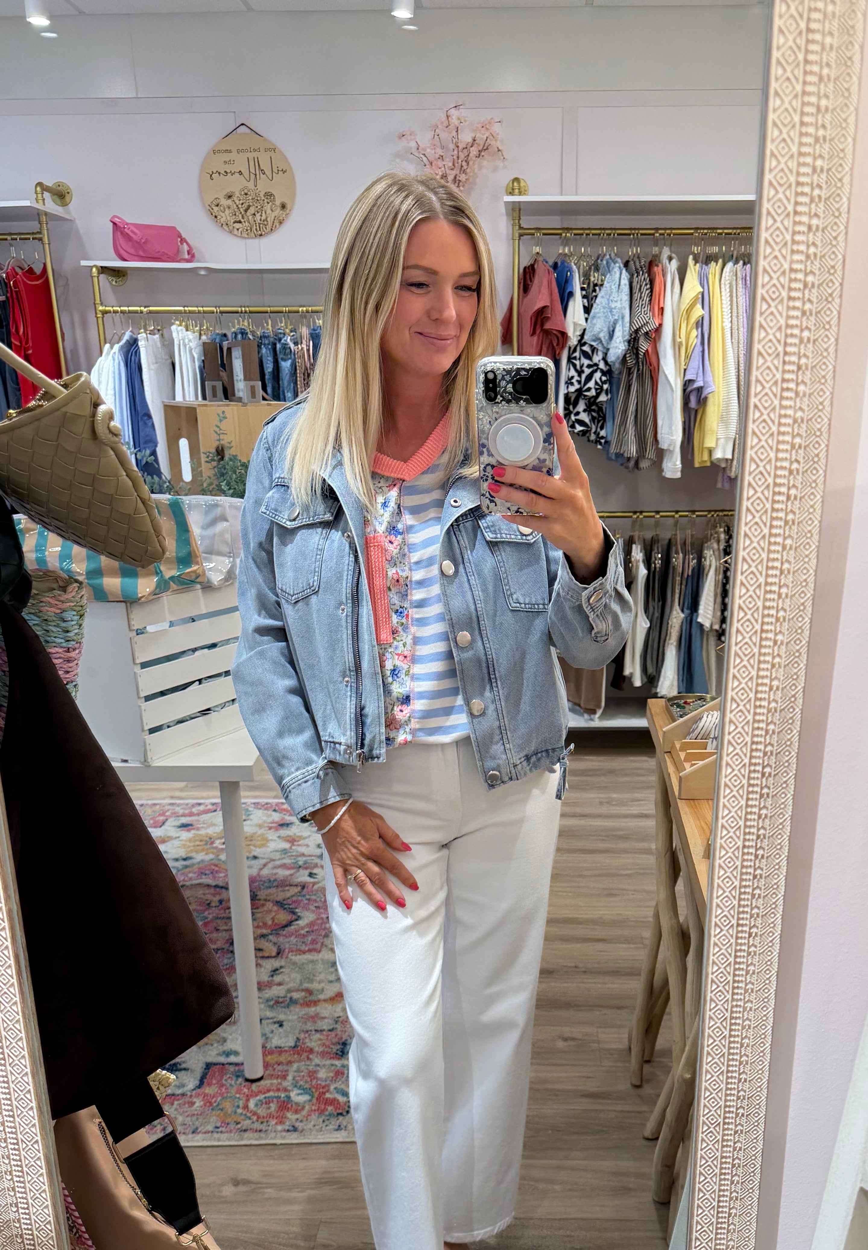 Striped Floral Color Block Top