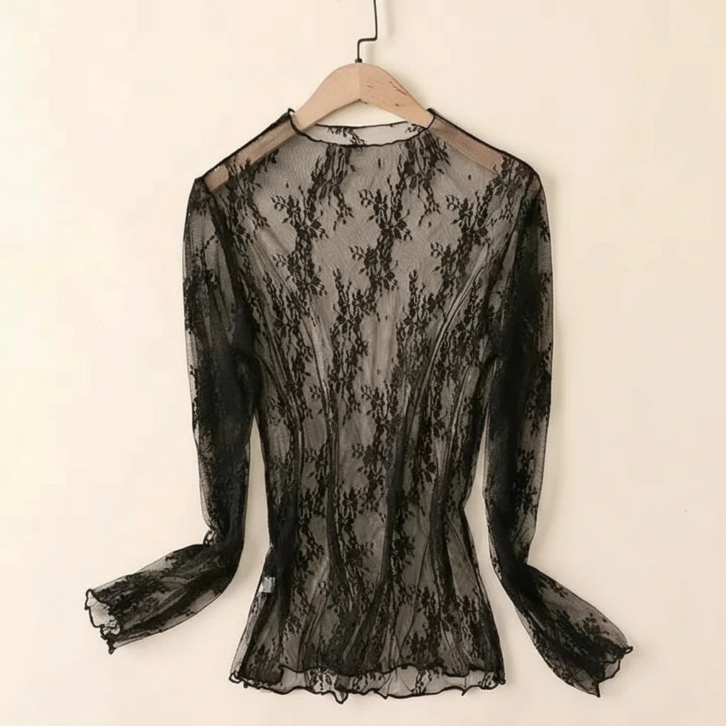 Long Sleeve Chiffon Mesh Lace Top