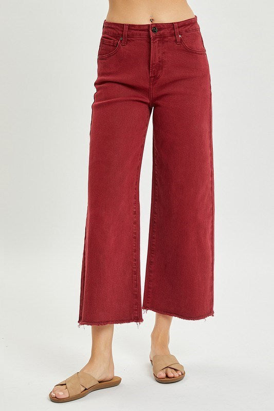 Wine Tummy Control Wide Leg Denim