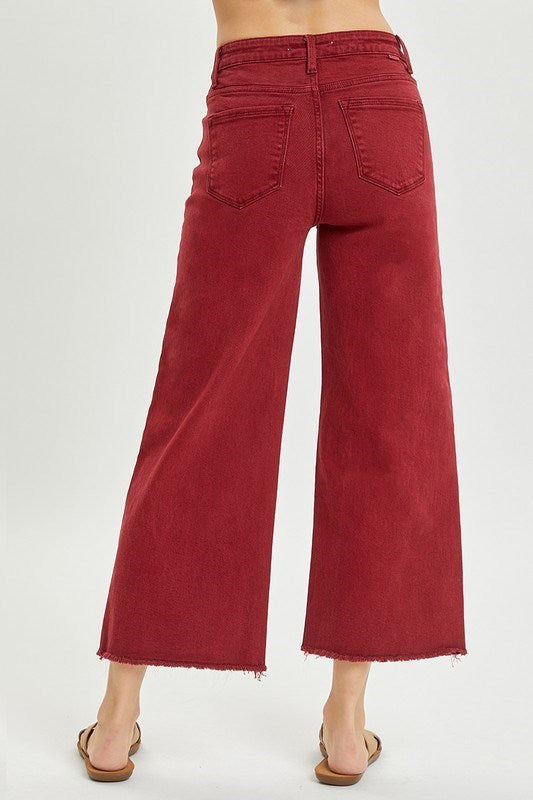 Wine Tummy Control Wide Leg Denim