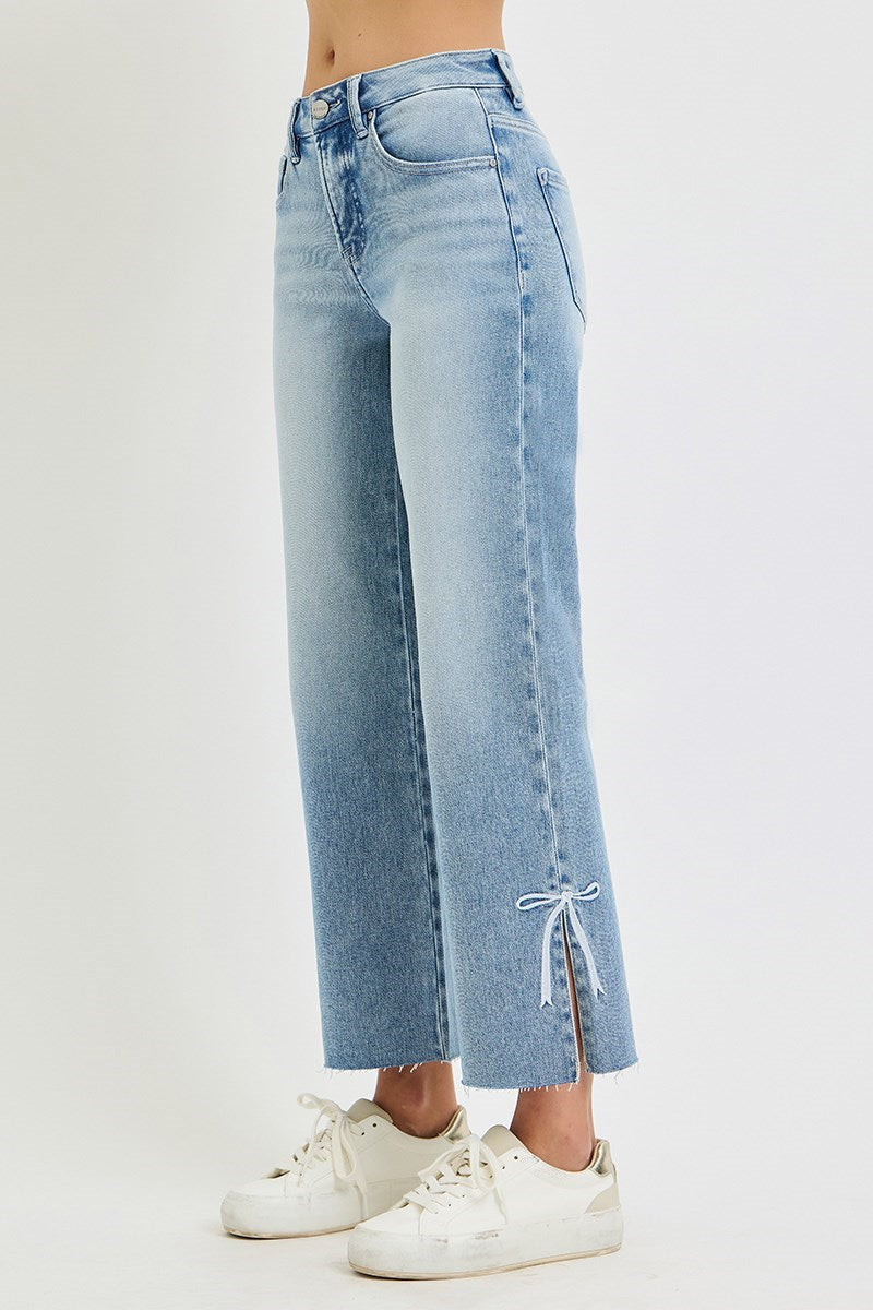 Ribbon Embroidery High Rise Crop Straight Jean