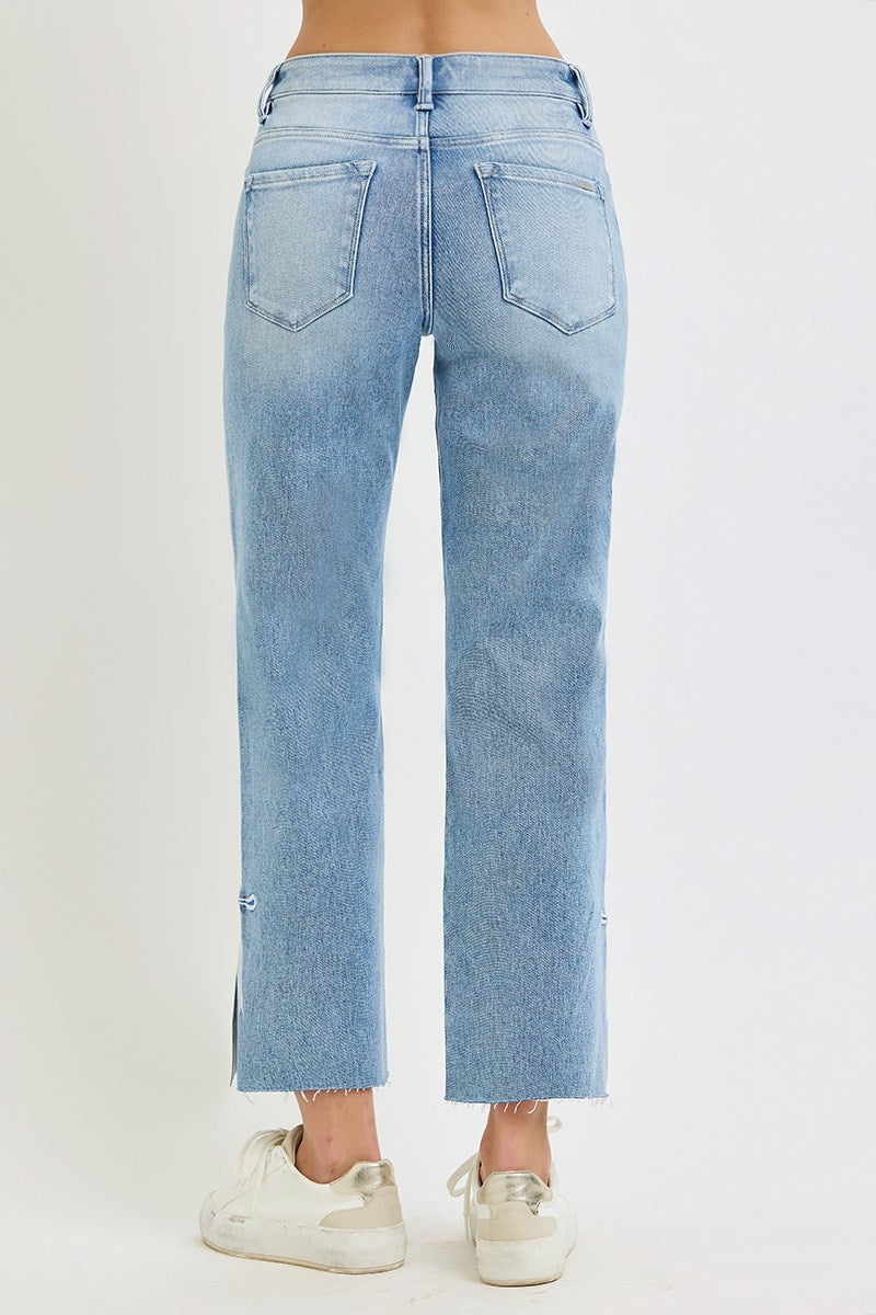 Ribbon Embroidery High Rise Crop Straight Jean